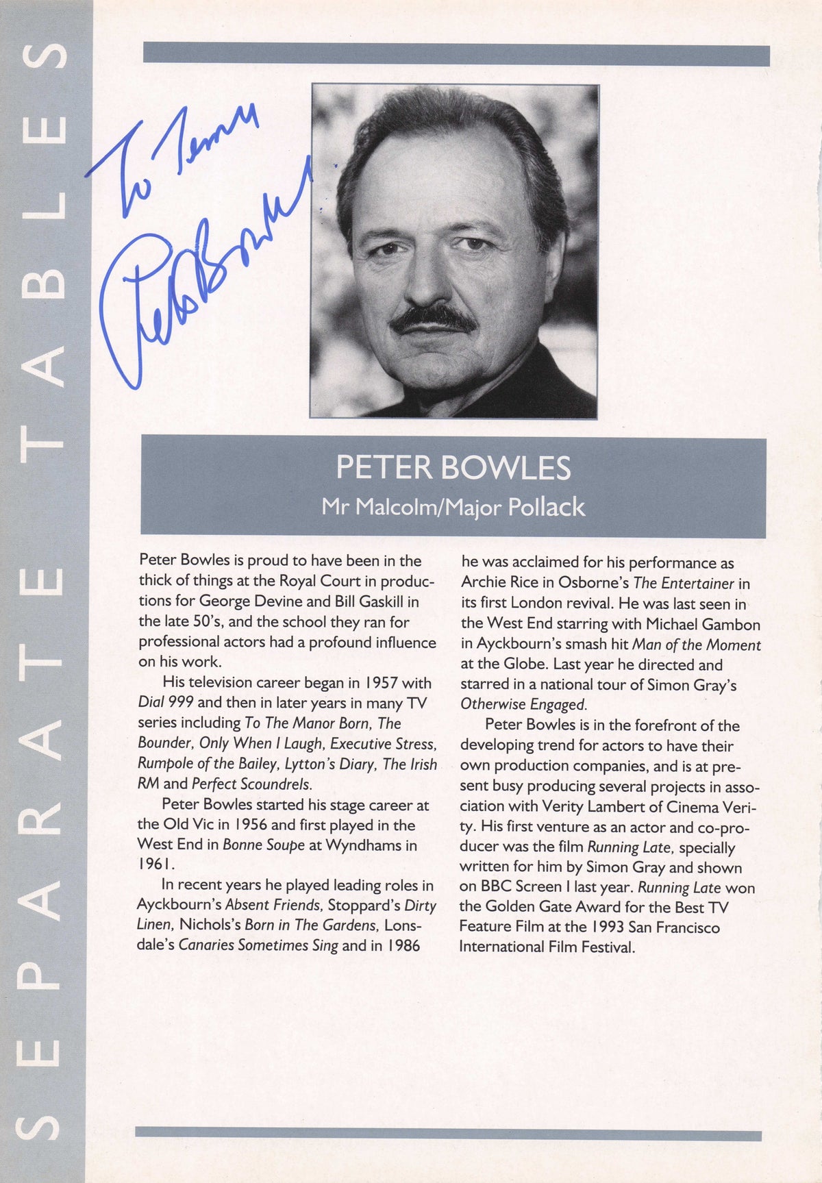 Peter Bowles Rumpole To The Manor Born Vintage Hand Signed Theatre Photo Page