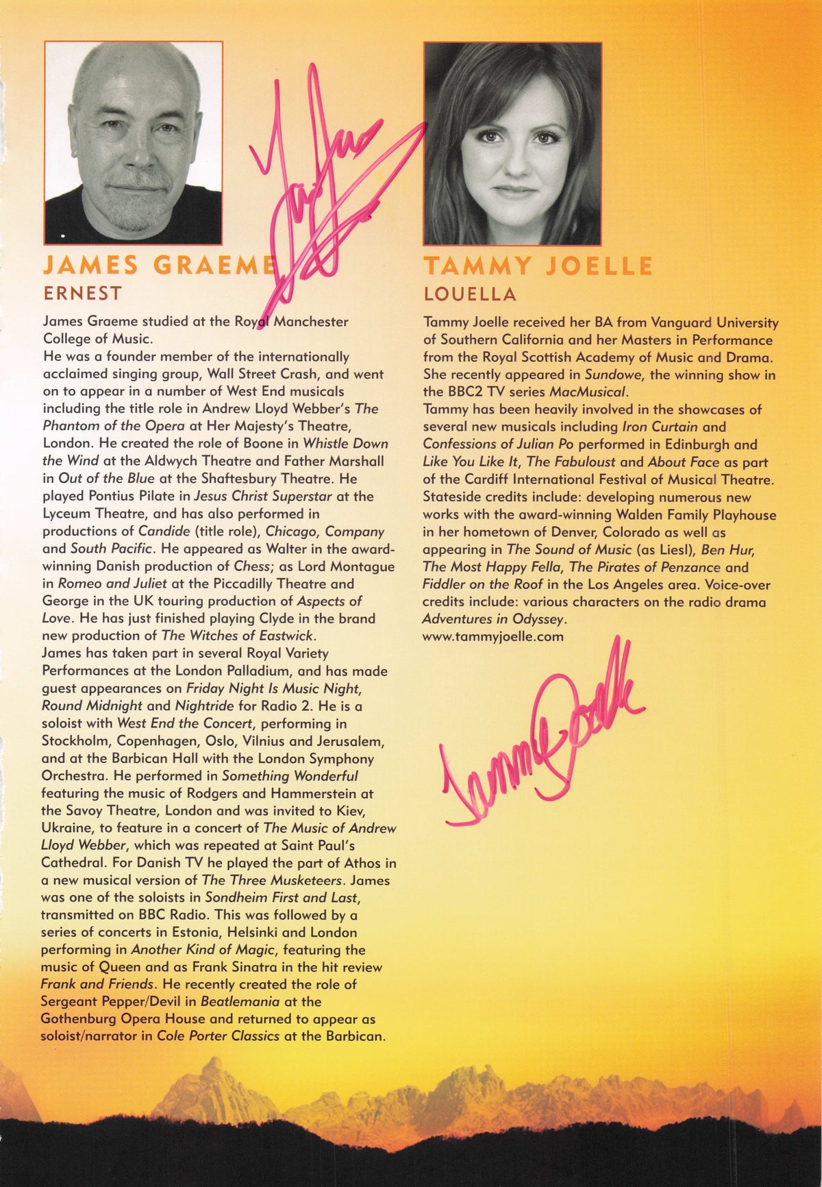 Christopher Howell Kristina Mitchell James Graeme Tammy Joelle Hand Signed Page