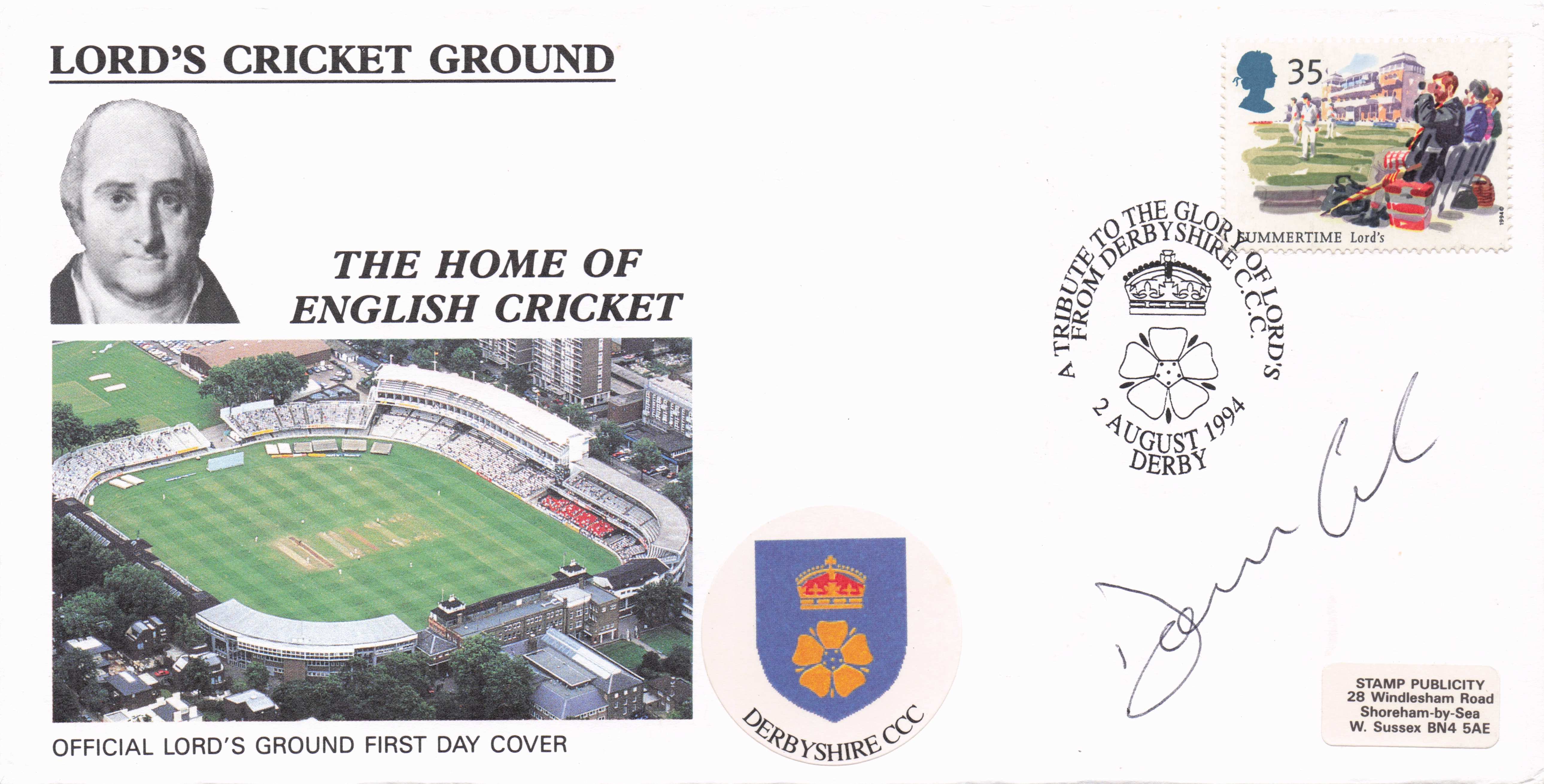 Dominic Cork Derbyshire Lords Cricket Ground 1994 Hand Signed FDC