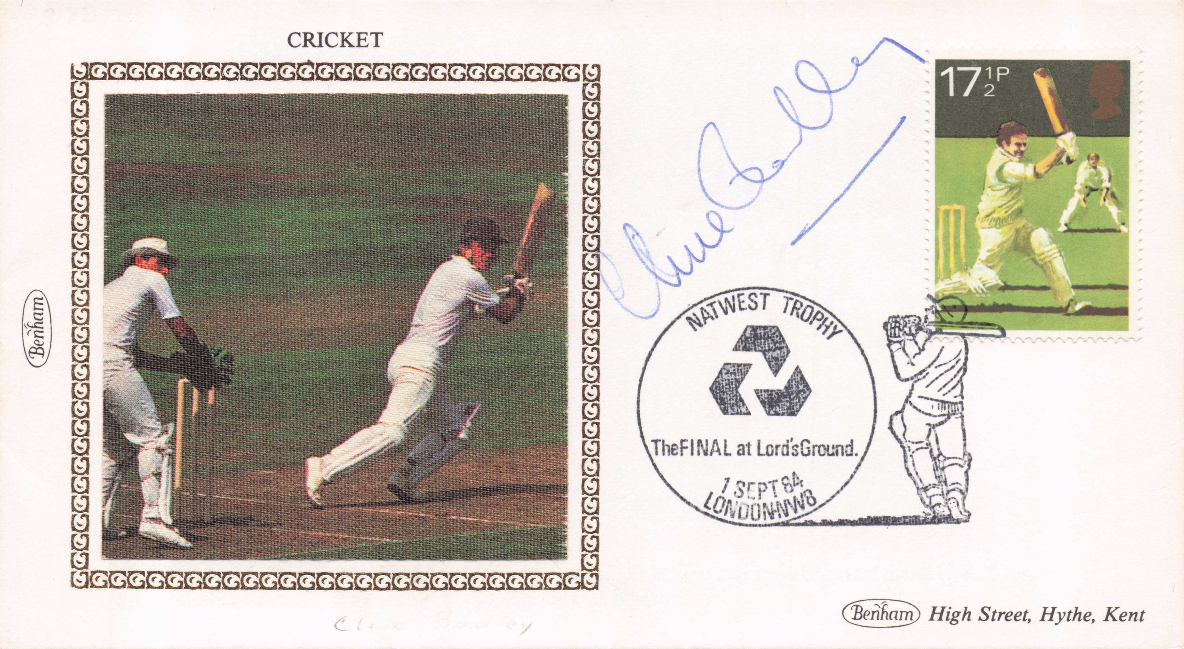 Clive Radley Middlesex Benham Cricket Hand Signed 1984 Natwest Trophy Cover