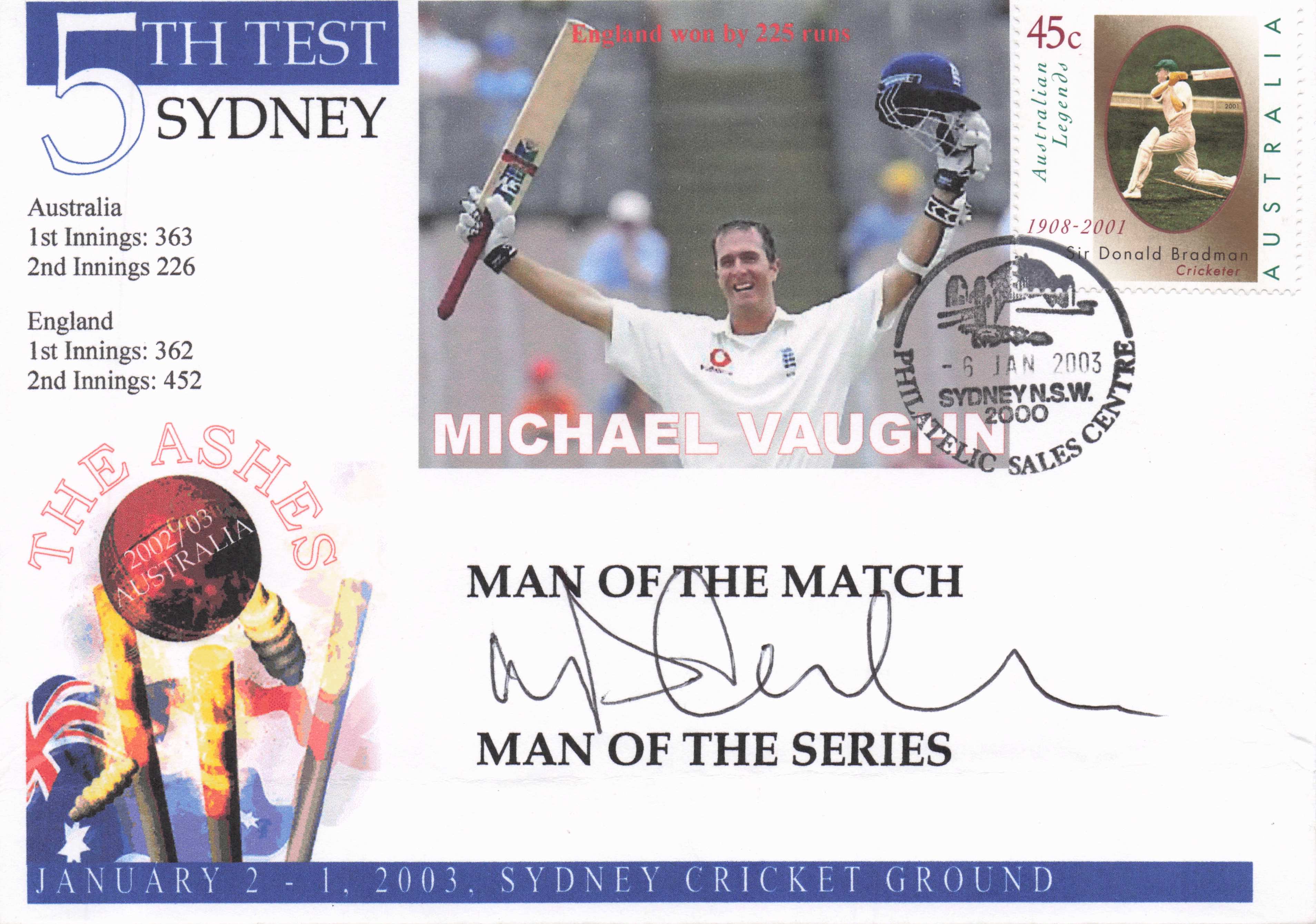 Michael Vaughan 2003 Australia Test Series Cricket VS England Hand Signed FDC