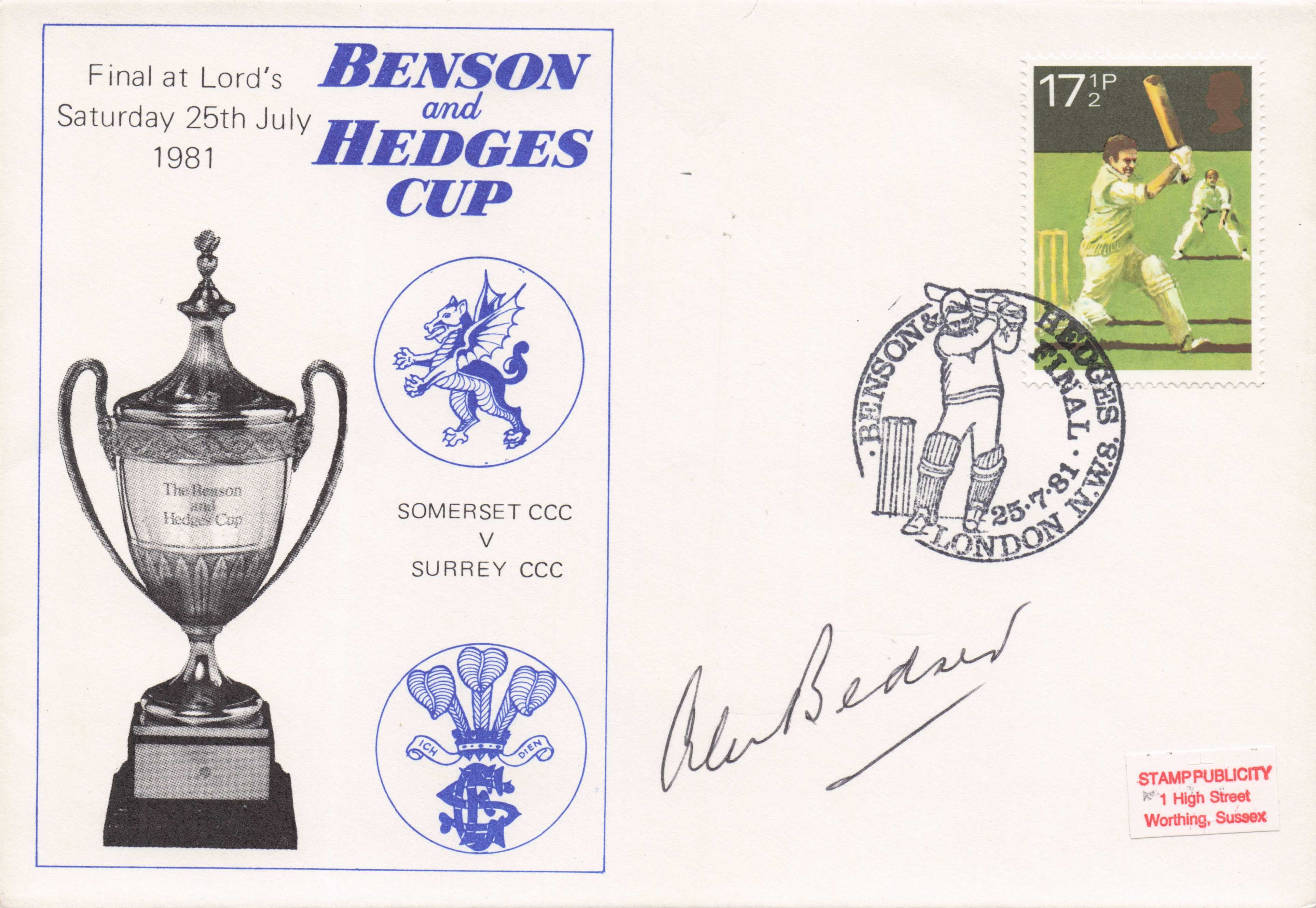 Alan Butcher Benson & Hedges 1981 Durrey Cricket Cup Final Hand Signed FDC