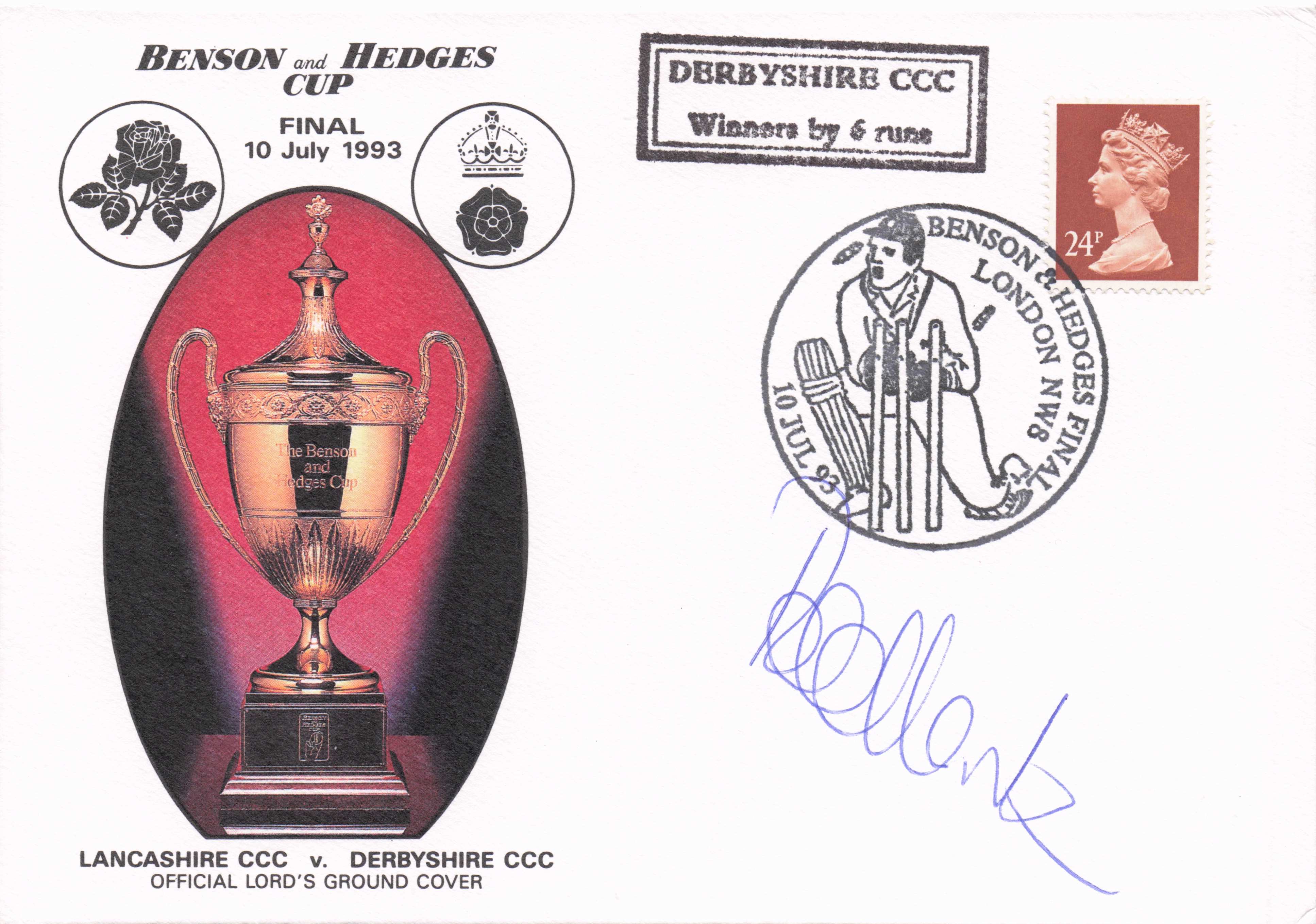 Peter Martin B&H Cricket Lancahsire Vs Derby 1993 Cup Final Hand Signed FDC