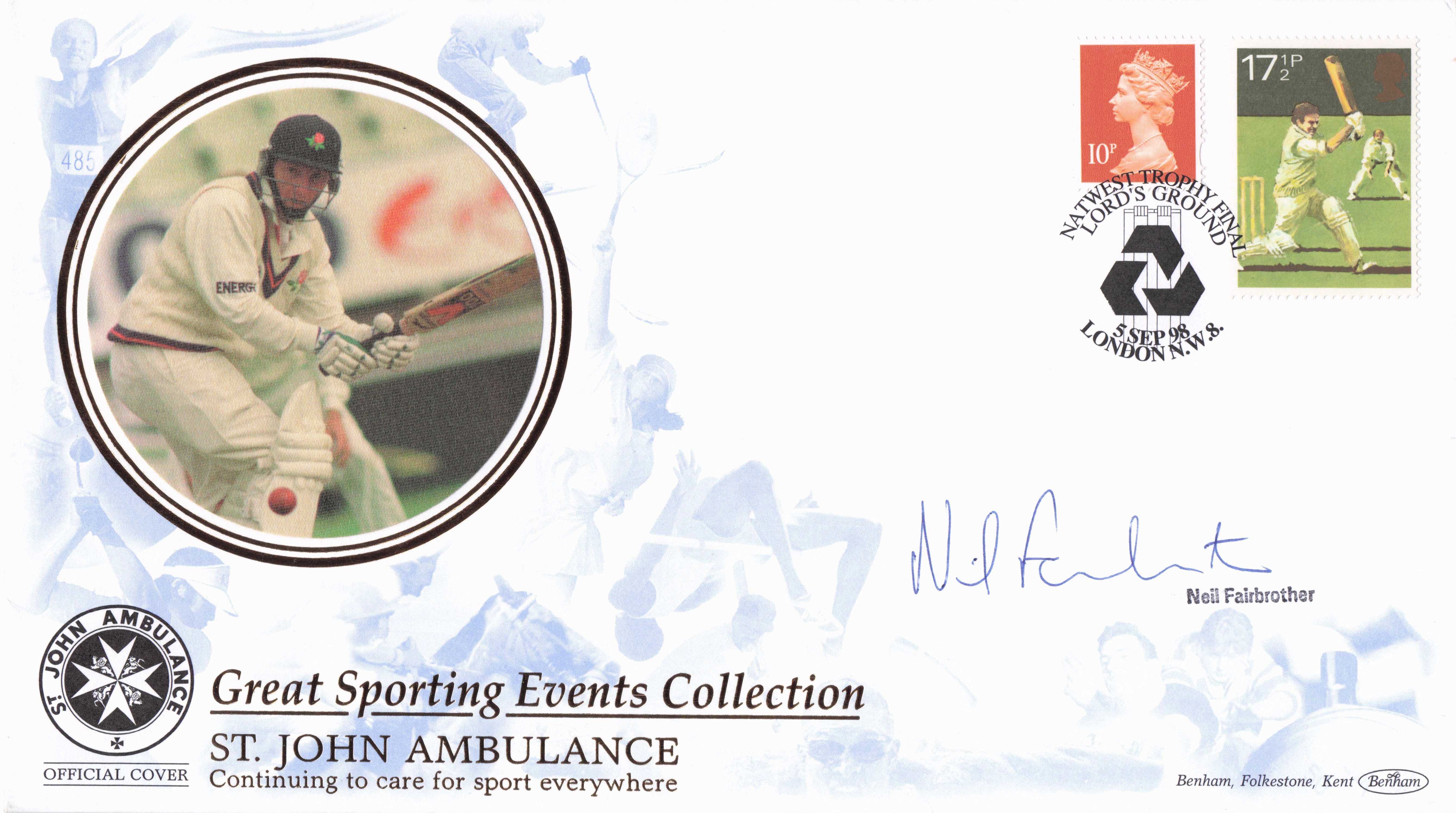 Neil Fairbrother St Johns Ambulance Cricket Sport Benham Hand Signed FDC