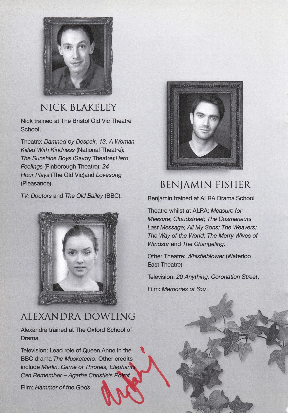 Alexandra Dowling Queen Anne Of Austria The Musketeers Merlin Hand Signed Page