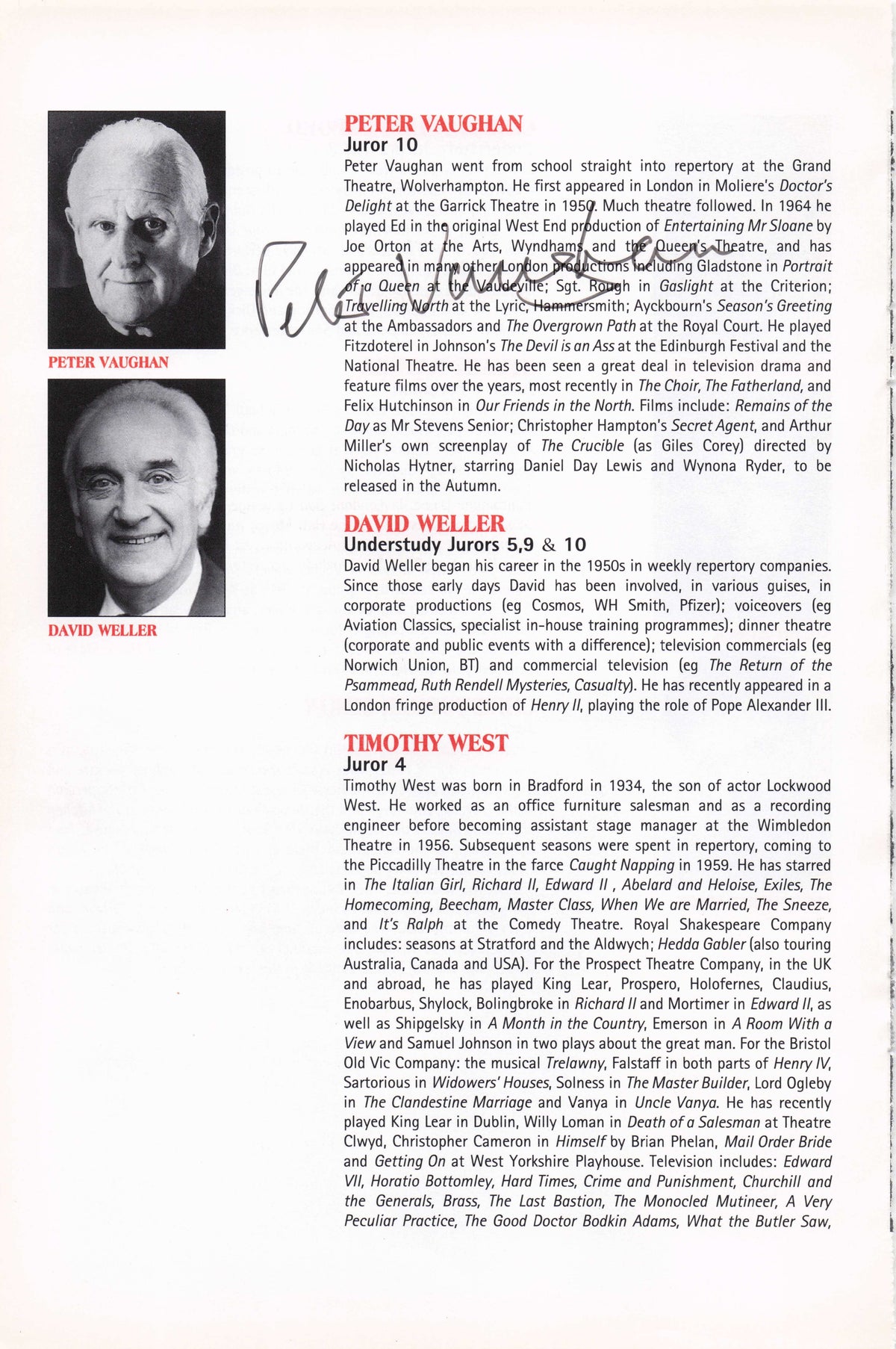 Peter Vaughan Porridge Game Of Thrones Vintage Hand Signed Theatre Photo Page