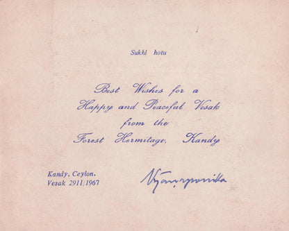 Nyanaponika Thera Antique 1967 Buddhist Forest Hermitage Kandy Hand Signed Card