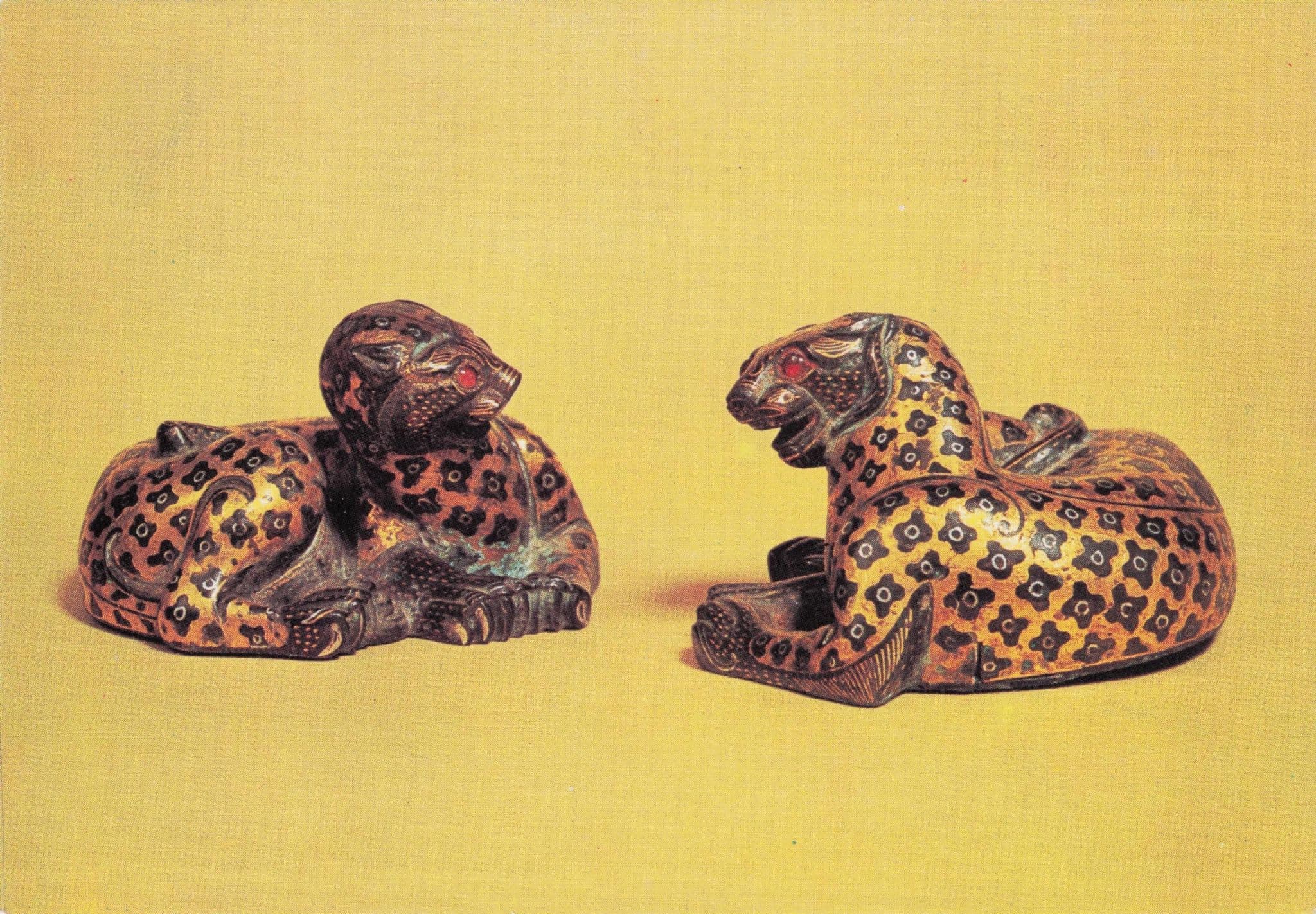 2nd Century Gilt Bronze Antique Bronze Leopards Chinese China Postcard