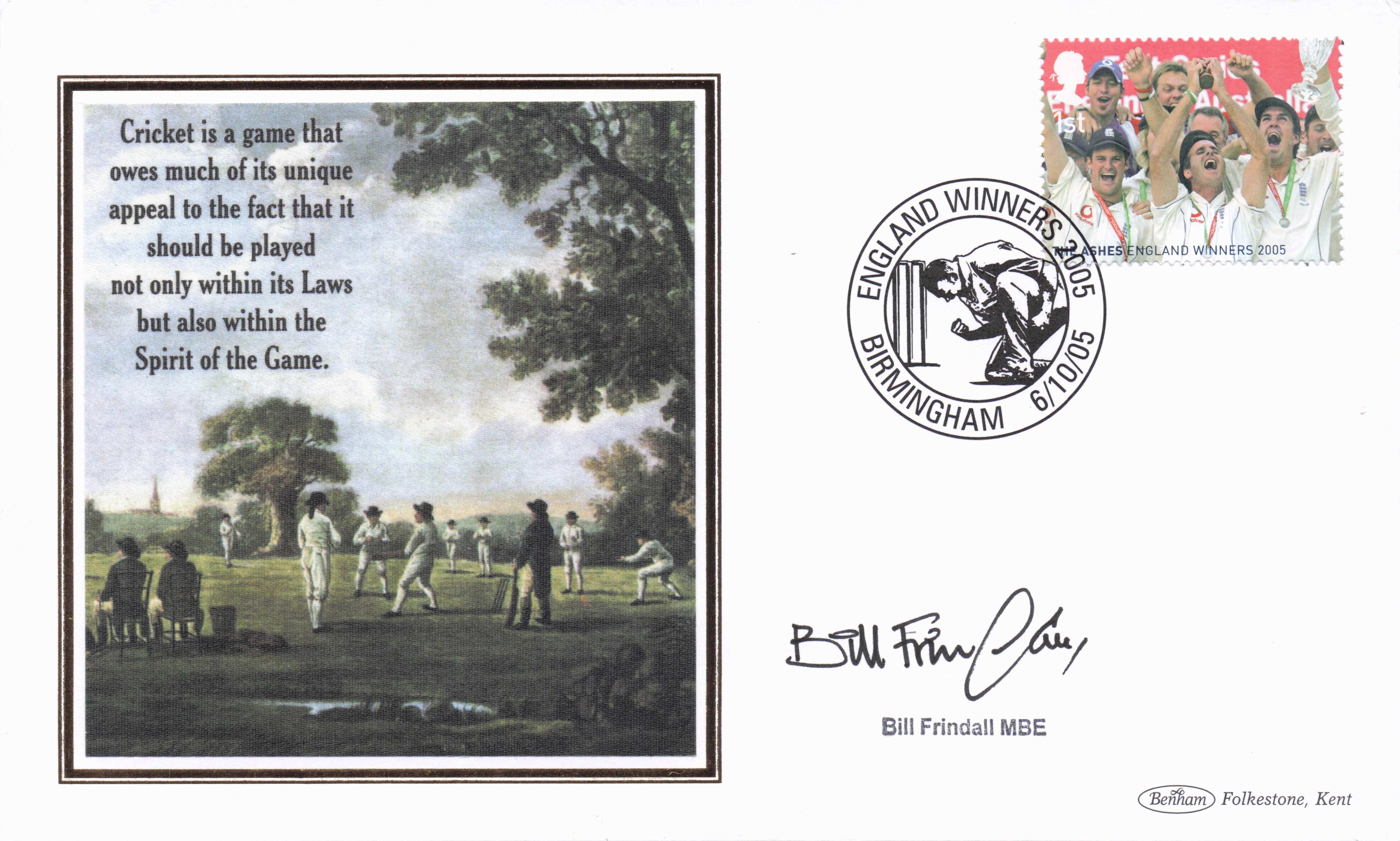 Bill Frindall MBE BBC Commentator Cricket 2005 England Cup Hand Signed FDC
