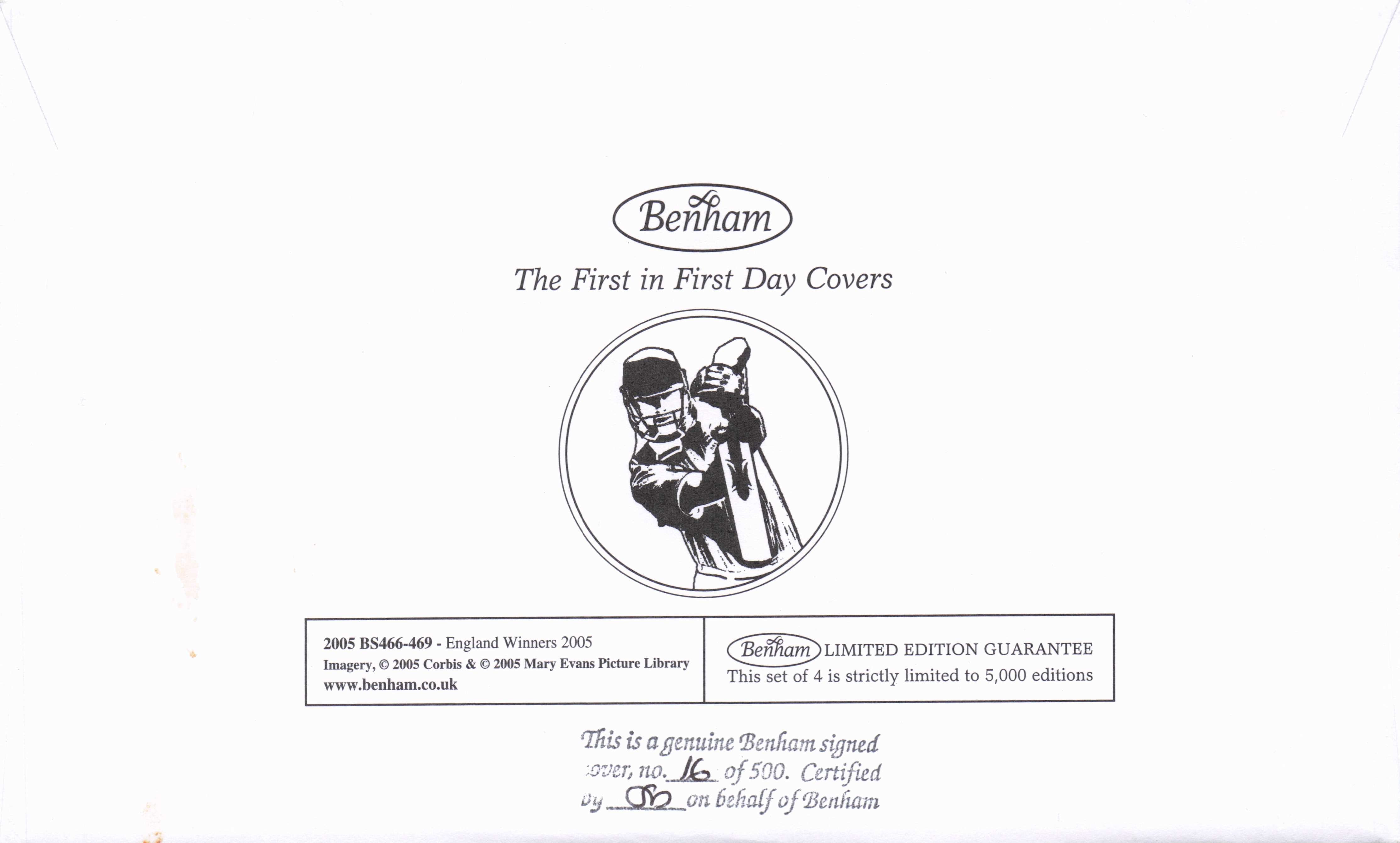 Bill Frindall MBE BBC Commentator Cricket 2005 England Cup Hand Signed FDC