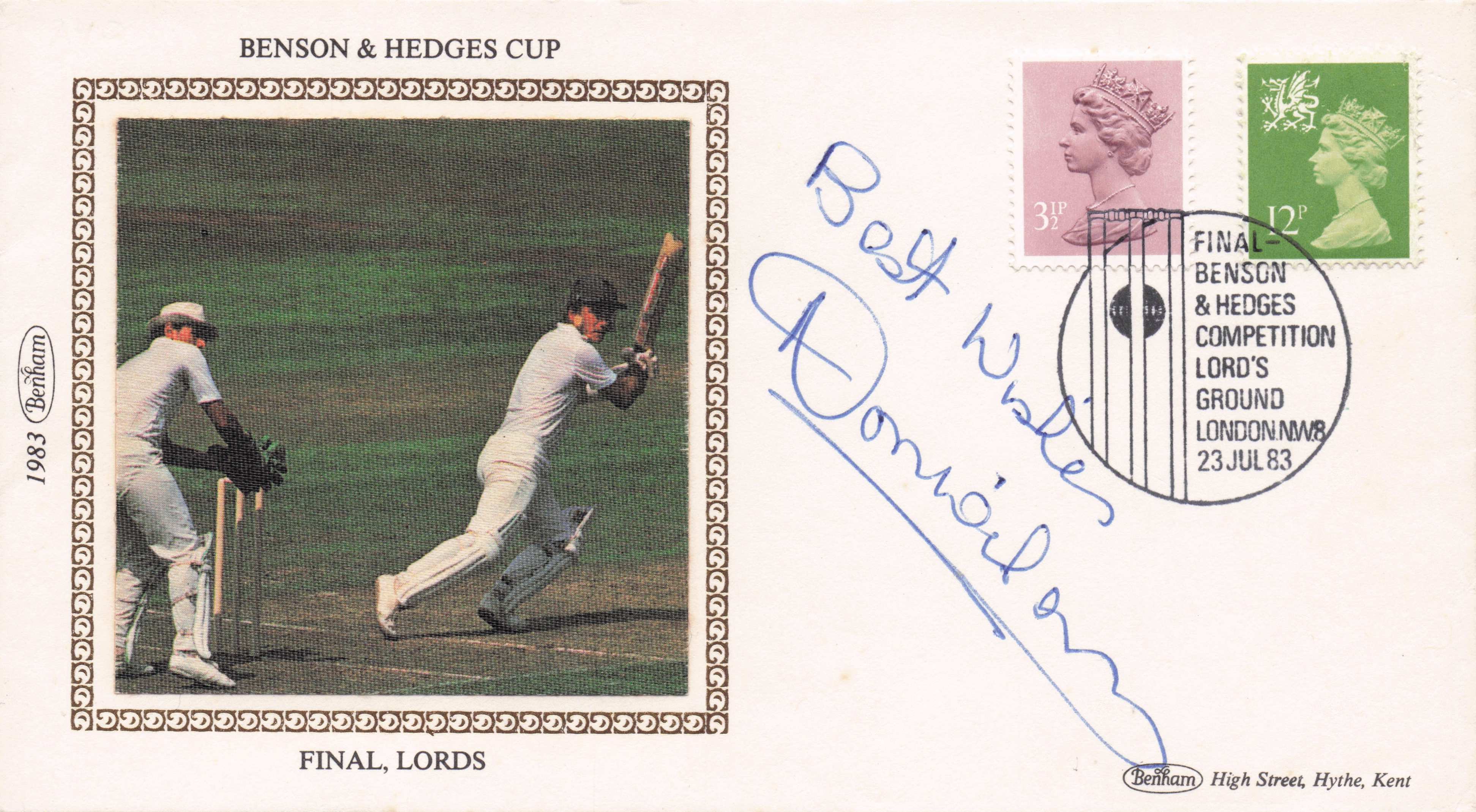 B&H 1983 Cricket Final Lords Benham Essex Middlesex Hand Signed FDC Cover