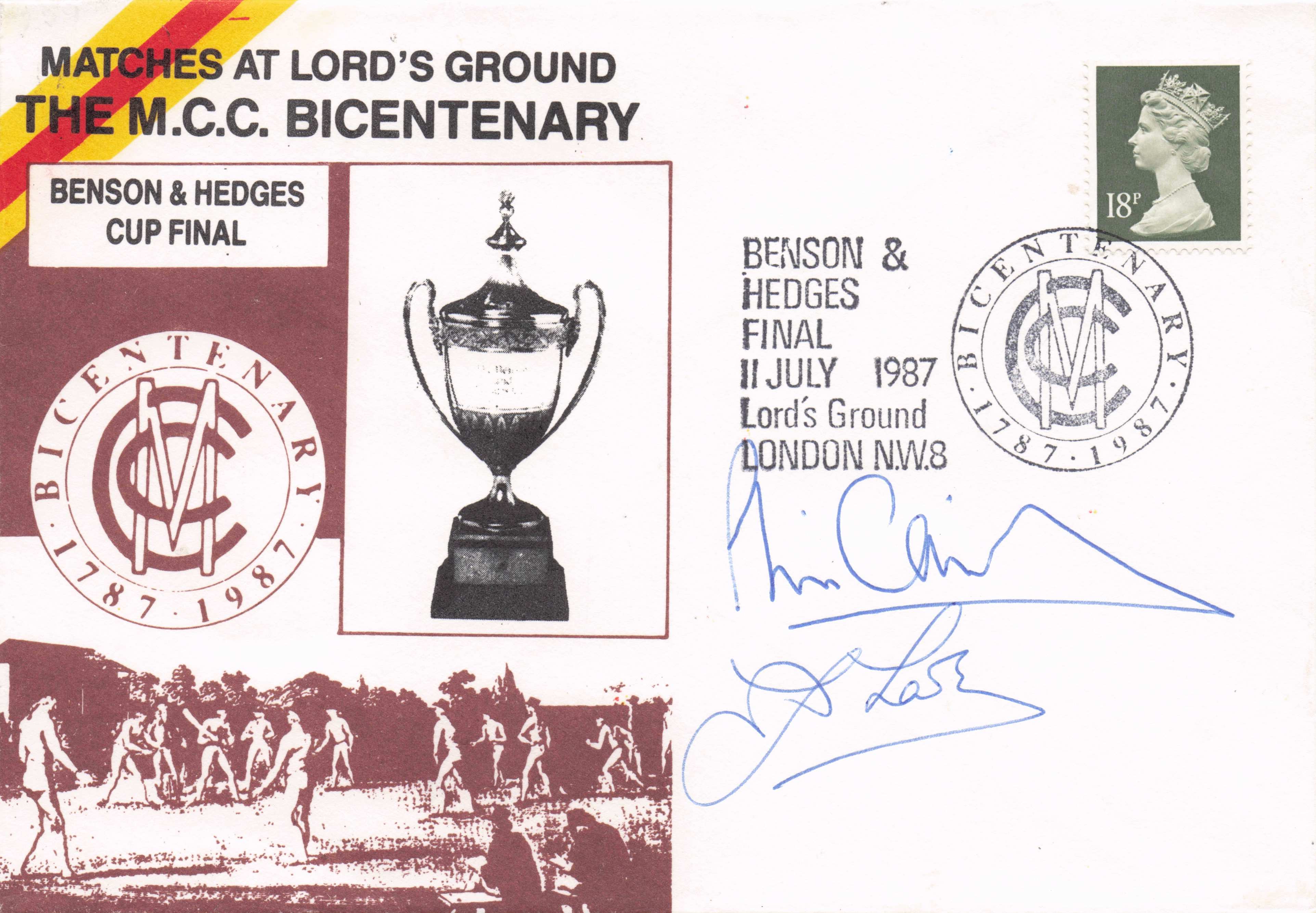 Phil Carrick Jim Love Yorkshire B&H 1987 Cricket Cup Final Hand Signed FDC