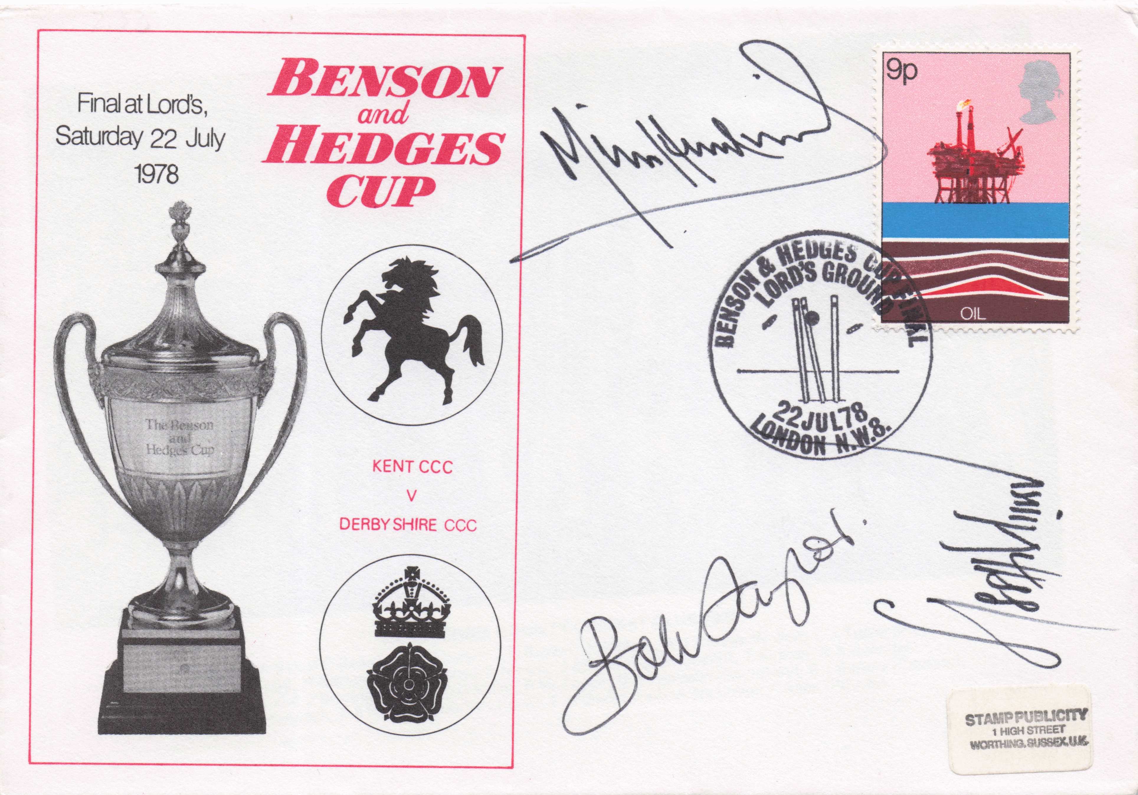 Geoff Miller Mike Hendrick Bob Taylor B&H Cricket 1978 Derbyshire Hand Signed FDC