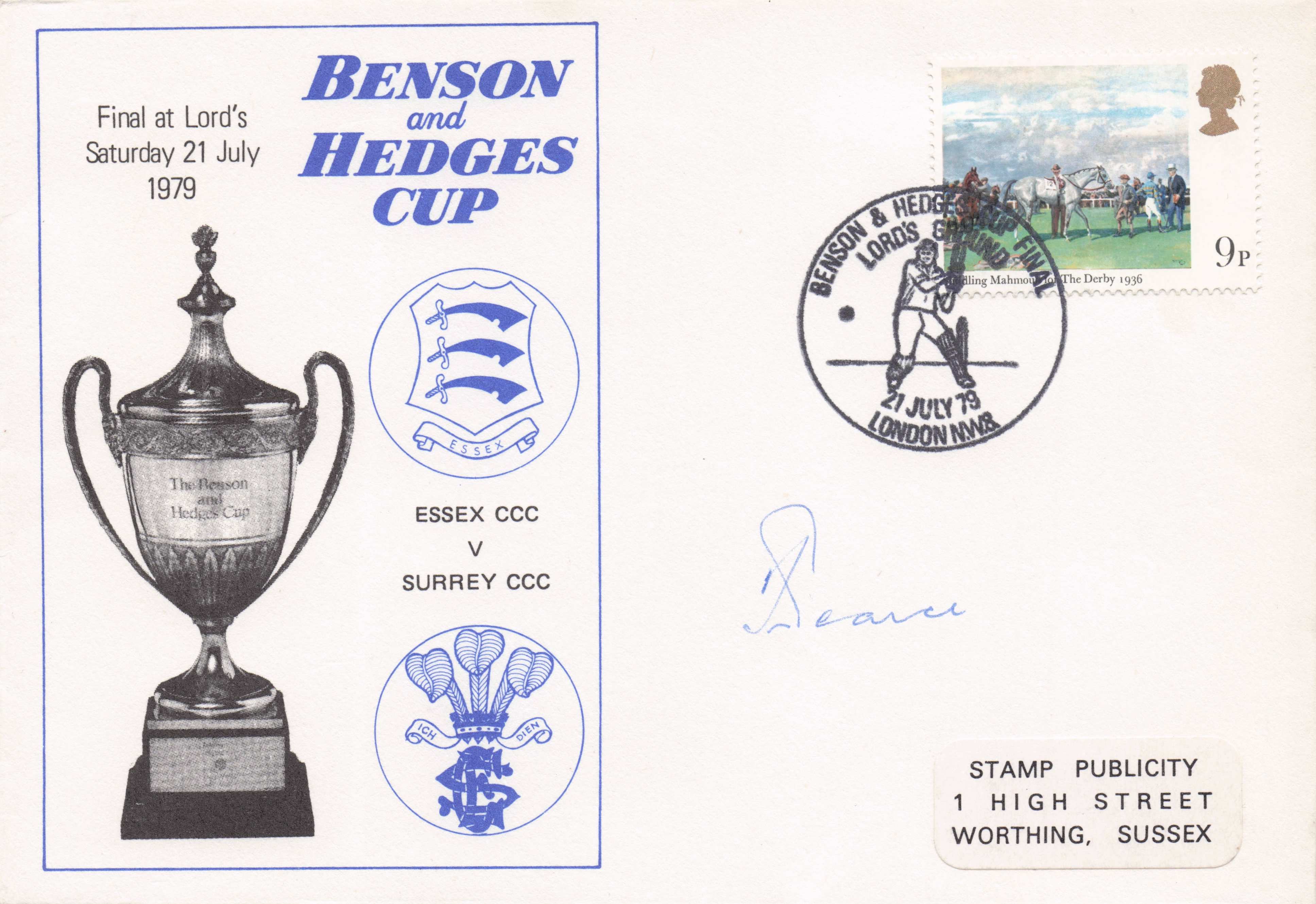 Surrey Essex 1979 B&H Cricket Cup Unidentified Hand Signed FDC First Day Cover