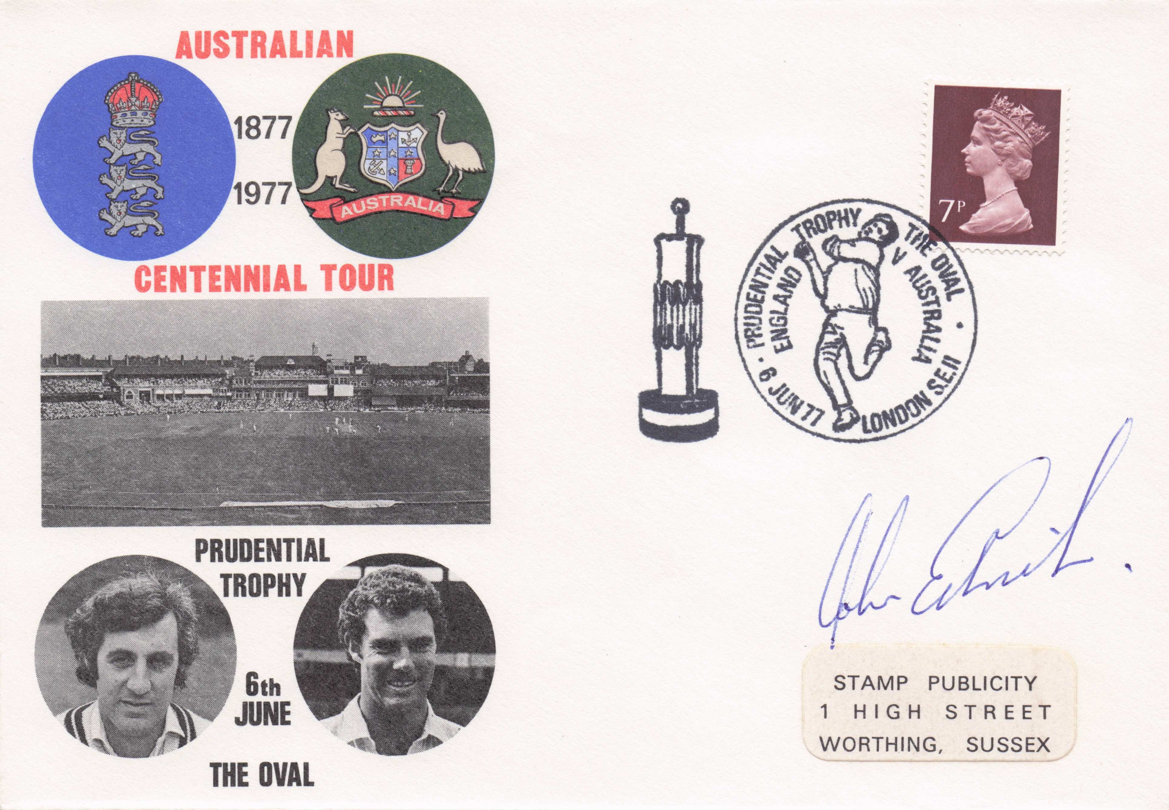 John Edrich Surrey Australian Centenary Cricket Tour 1977 Hand Signed FDC
