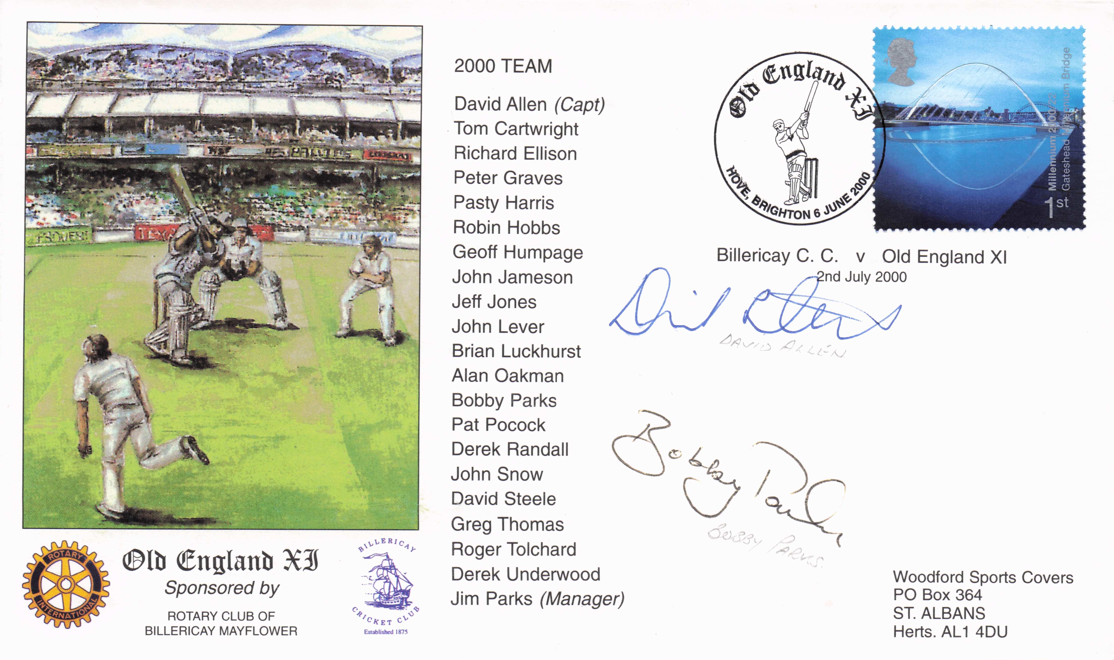 Bobby Parks Kent & David Allen Old England Cricket XI MULTI Hand Signed FDC