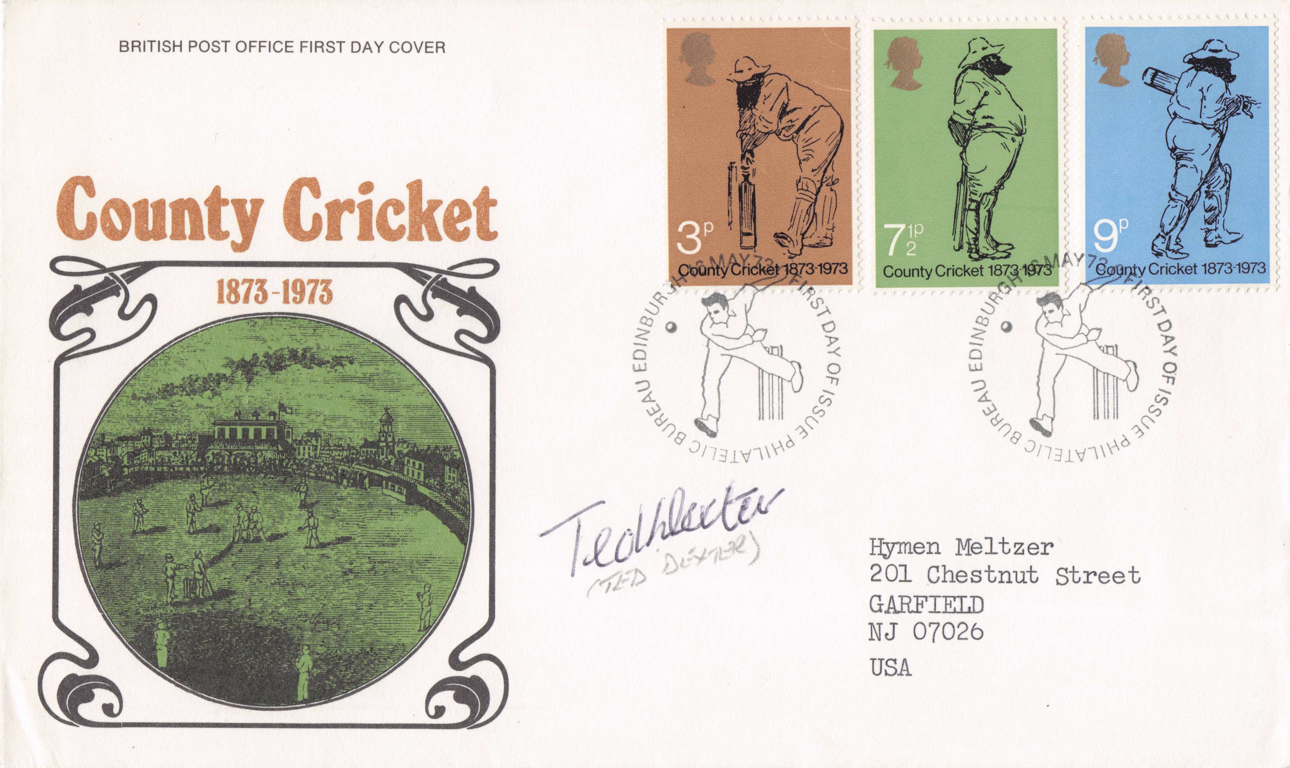 Ted Dexter Sussex 1973 Cricket Centenary Old Hand Signed First Day Cover FDC