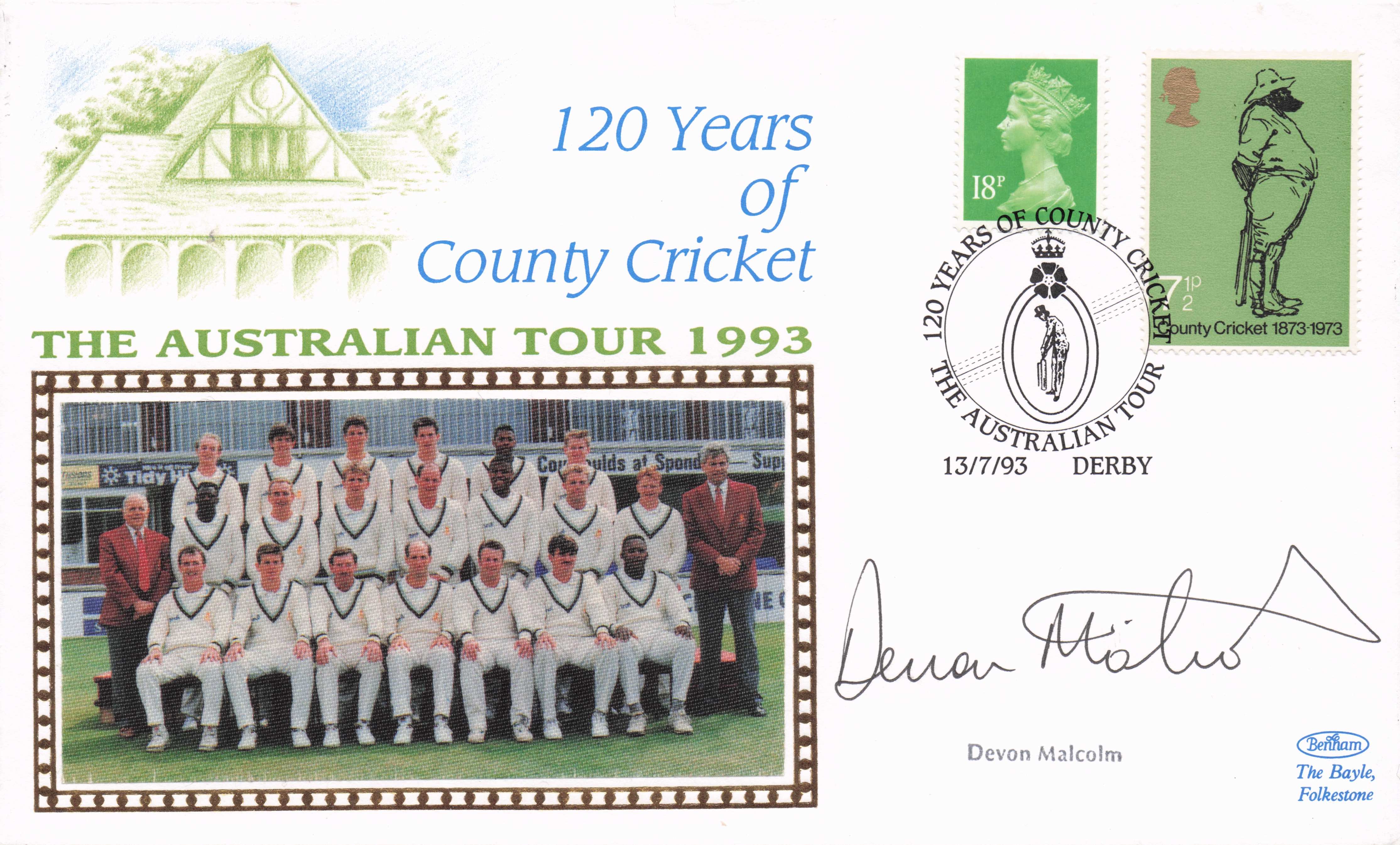 Devon Malcolm Derbyshire Cricket Benham Australian 1993 Tour Hand Signed FDC
