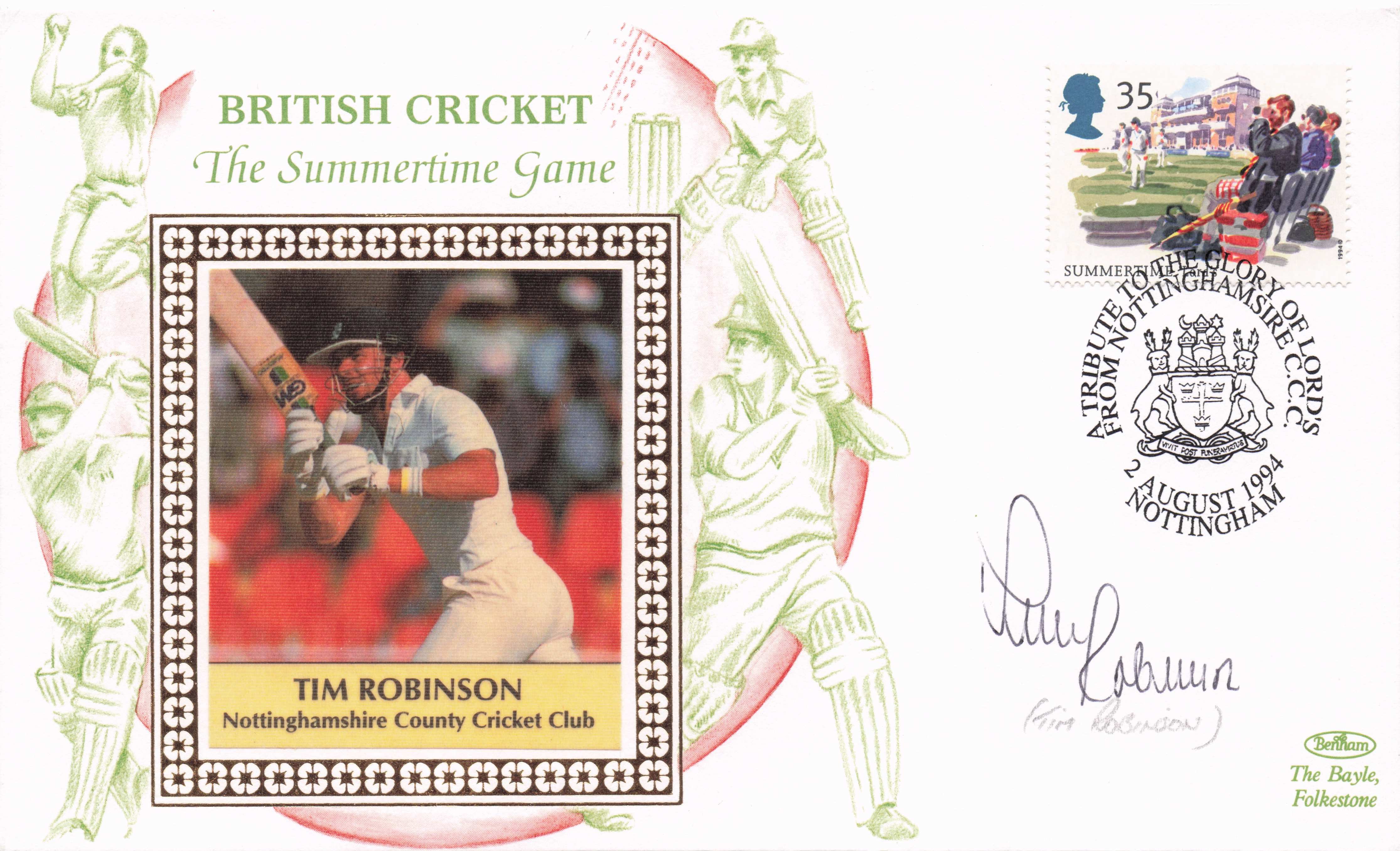 Tim Robinson Nottinghamshire 1994 Summer Of Cricket Benham Hand Signed FDC