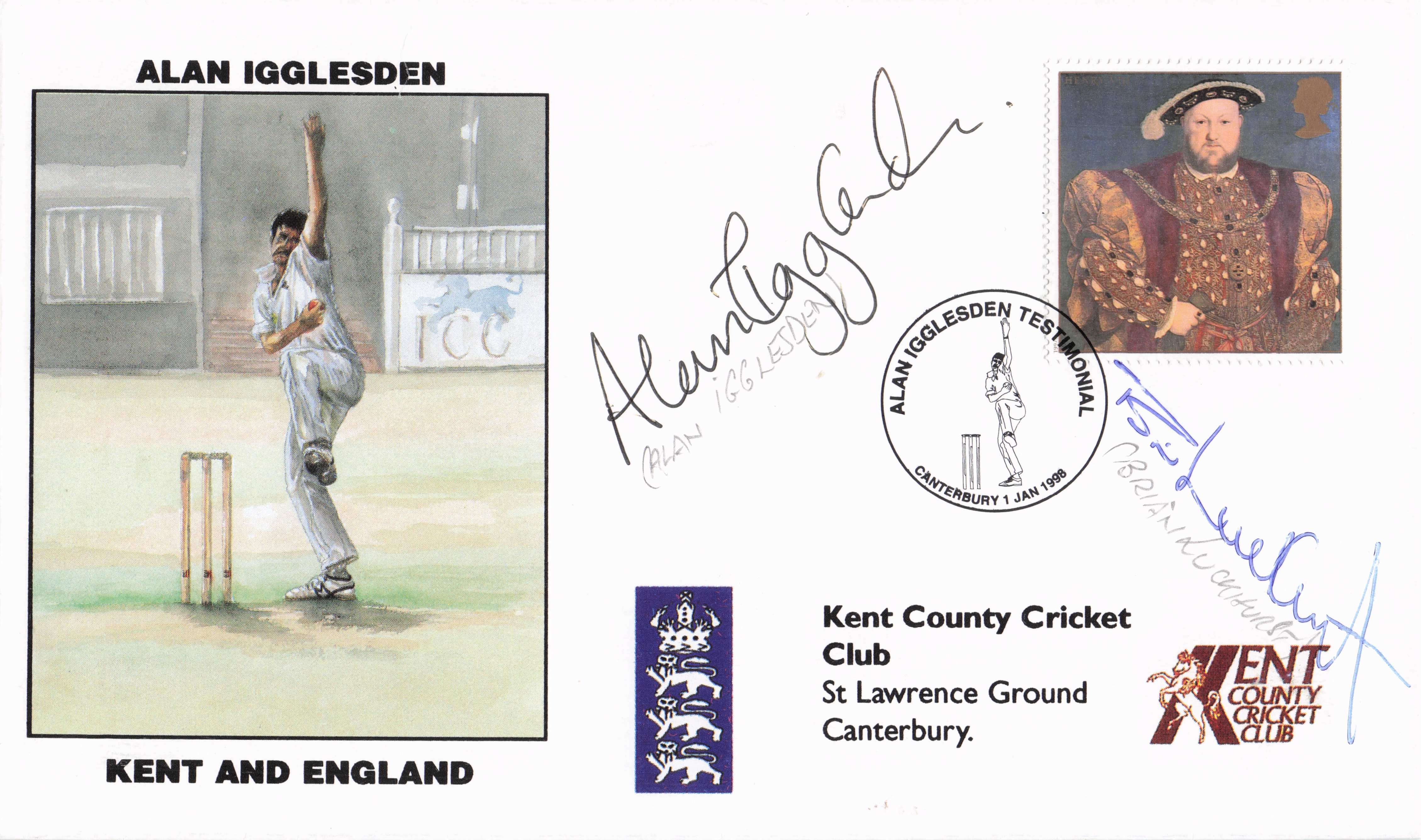 Alan Igglesden Brian Luckhurst Kent Cricket Club MULTI 1998 Hand Signed FDC