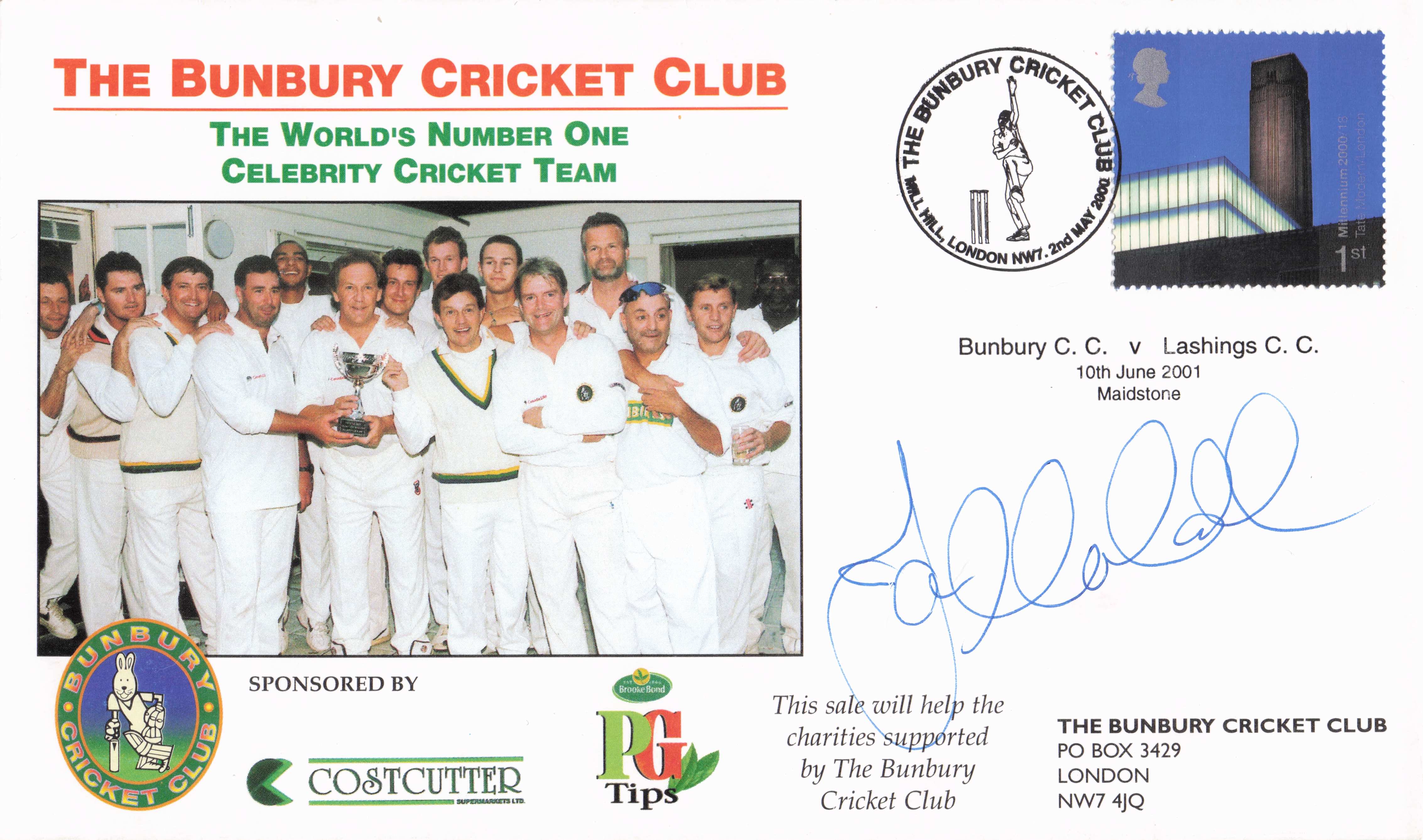 Bunbury Vs Lashings 2001 Charity Cricket Club Match Hand Signed FDC