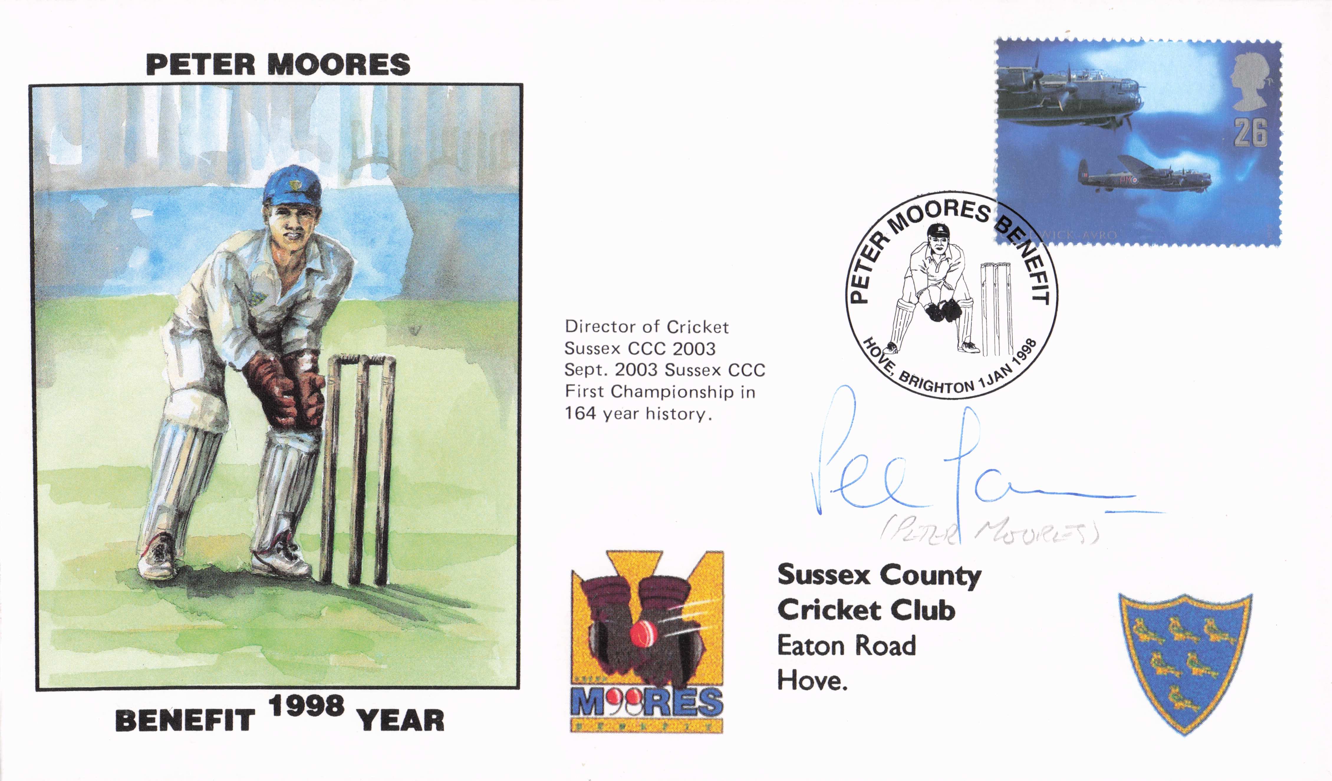 Peter Moores Sussex Cricket 1998 Benefit Year Hand Signed First Day Cover FDC