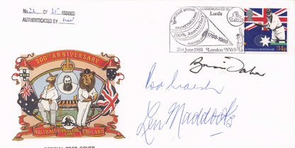 Rod Marsh Len Maddocks Australia England LTD TO 25 Cricket 3x Hand Signed FDC