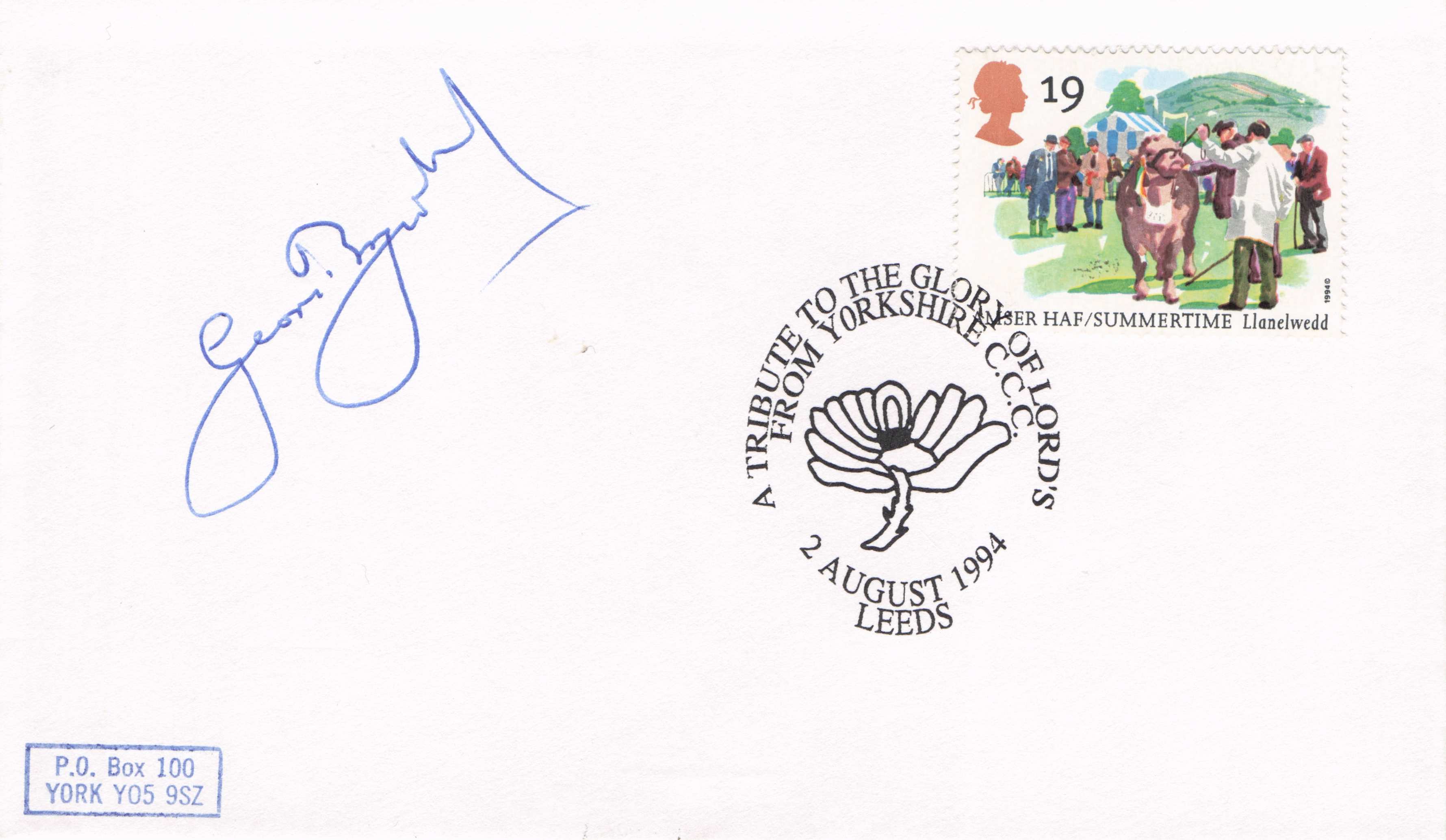 Geoff Boycott Yorkshire Tribute To Lords Cricket Ground Hand Signed 1994 FDC