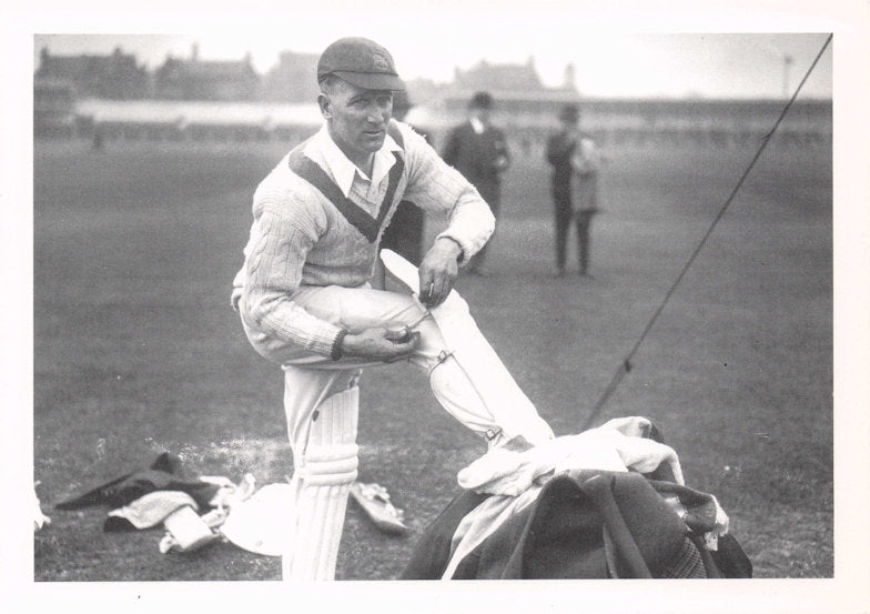 Harold Larwood Nottinghamshire Fitting Cricket Pads Rare Real Photo Postcard