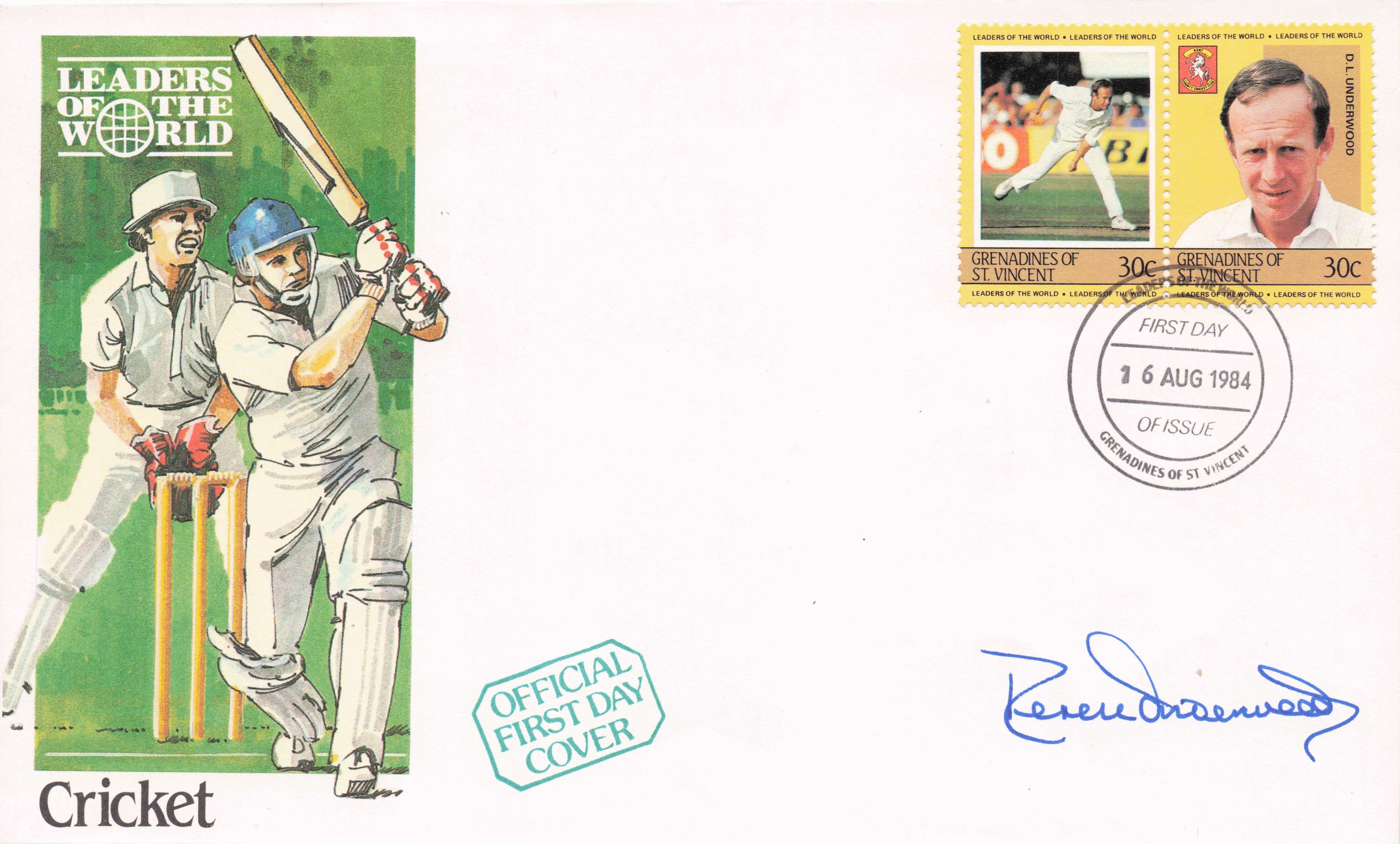 Derek Underwood of Kent Cricket Leaders Of The World 1984 Hand Signed FDC