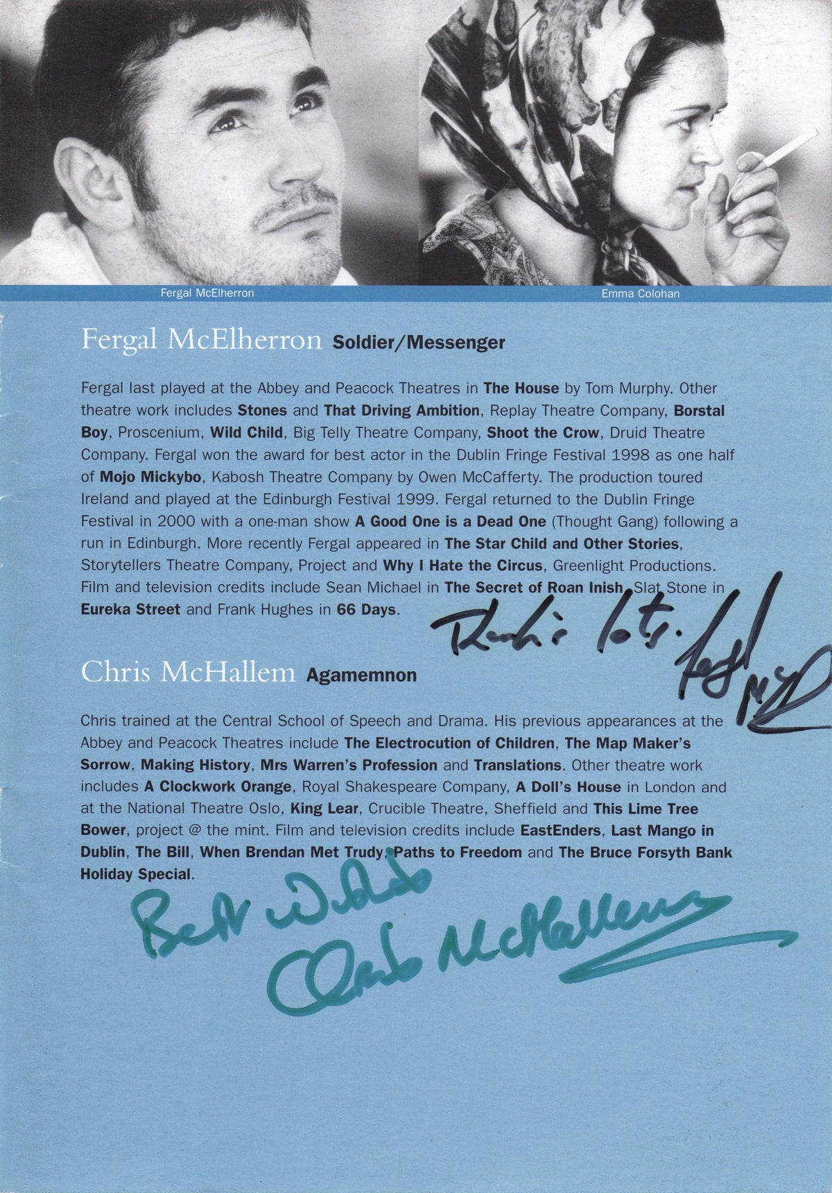 Gina Moxley Peter Needham Fergal McElherron Chris McHallem 4x Hand Signed Page