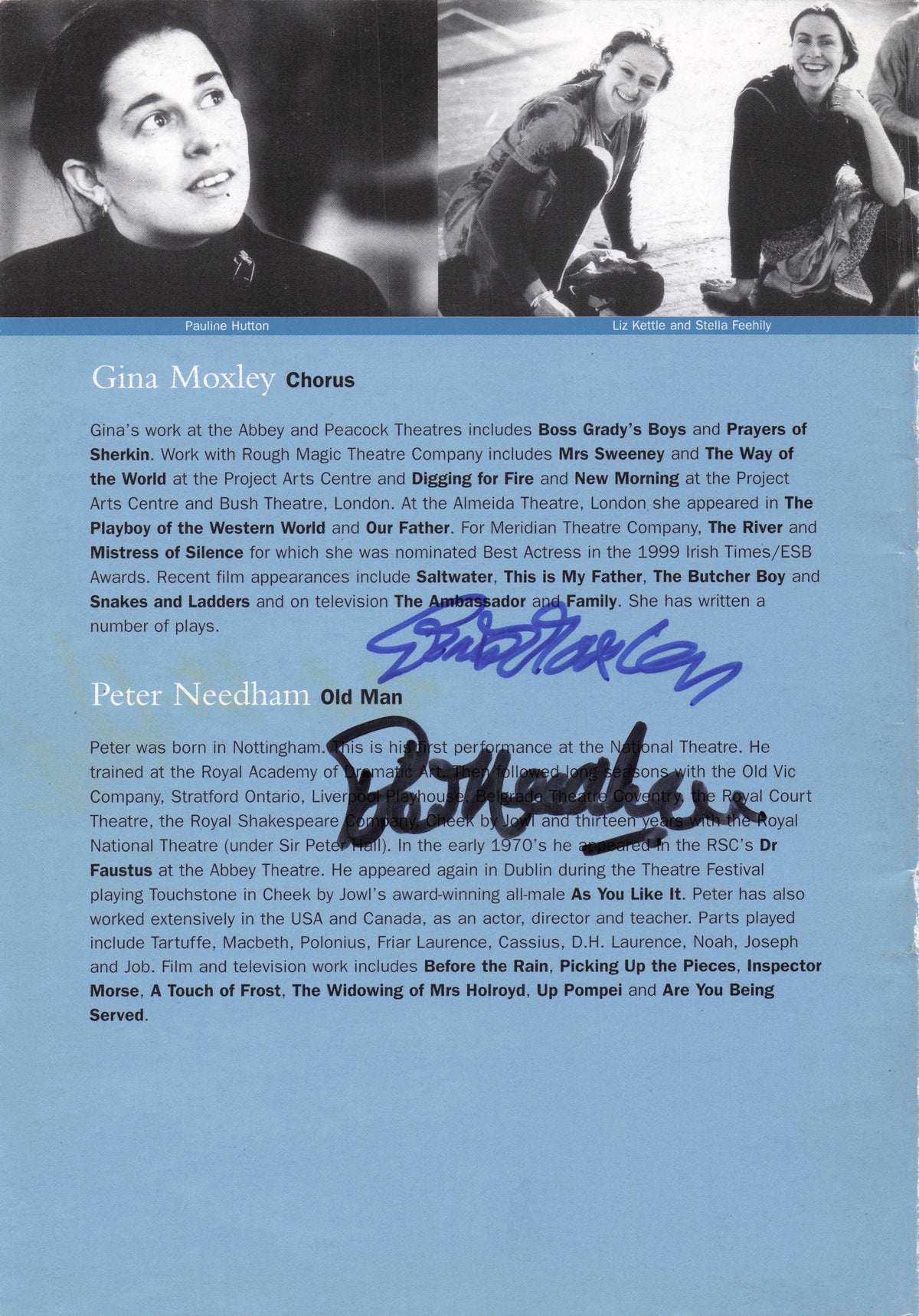 Gina Moxley Peter Needham Fergal McElherron Chris McHallem 4x Hand Signed Page