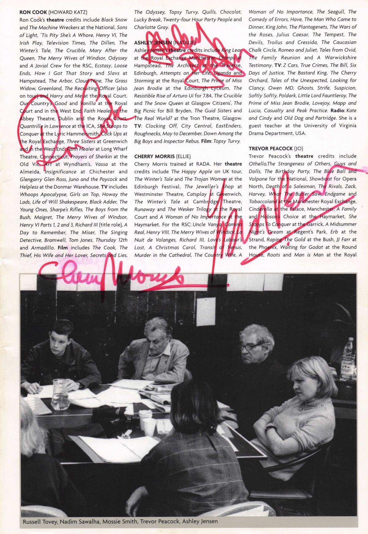 Ron Cook Cherry Morris Trevor Peacock Ashley Jensen 4x Hand Signed Photo Page