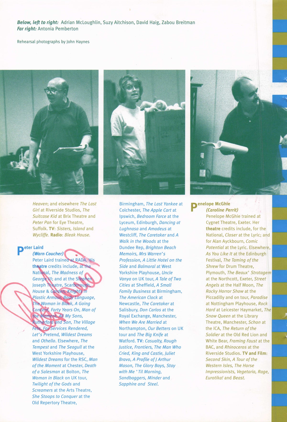 Robin Browne Rusty Naylor Crossroads David Haig Hand Signed Theatre Photo Page