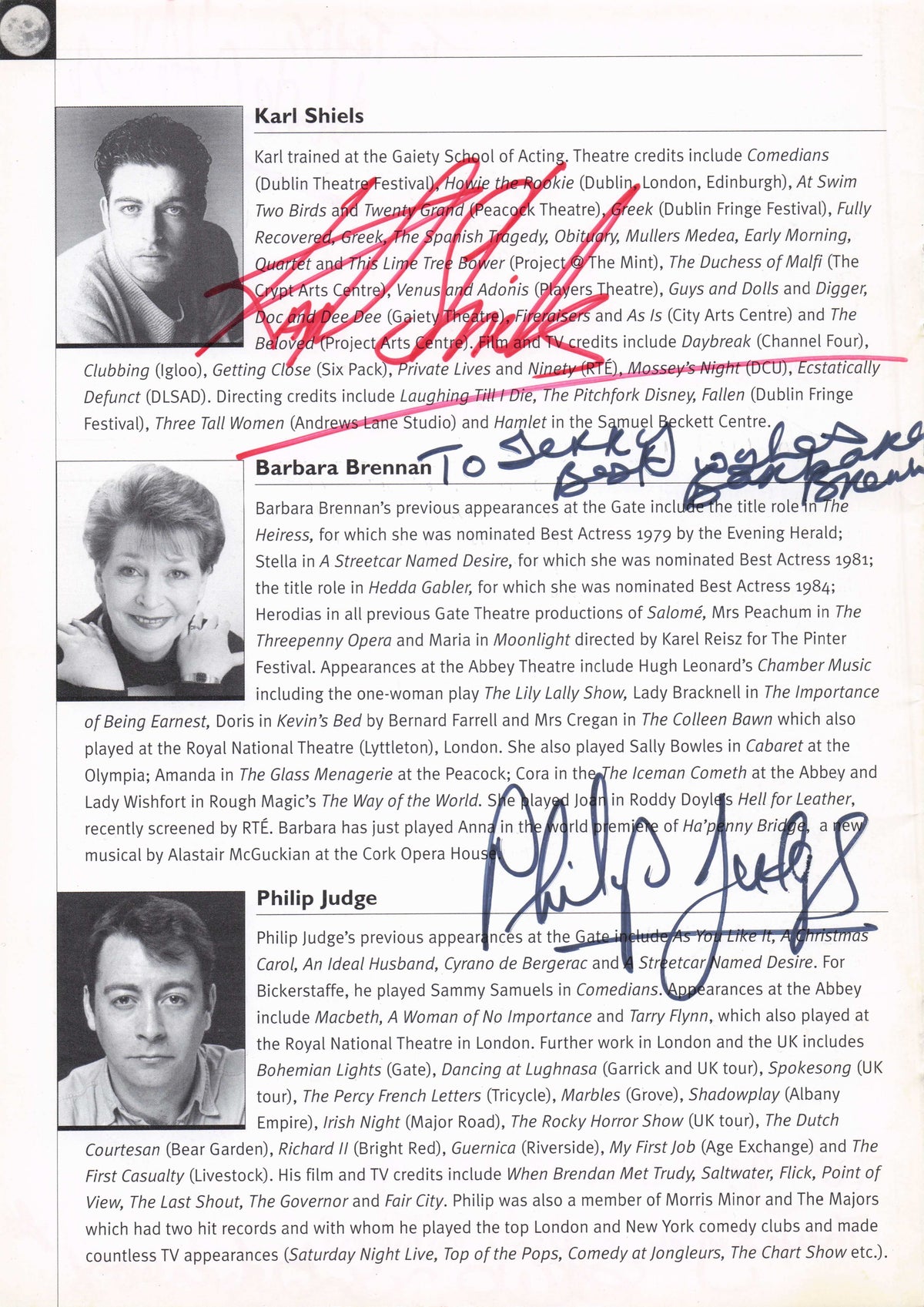 Barbara Brennan Karl Shiels Fair City 6x Dublin Irish Actor Hand Signed Photo Page