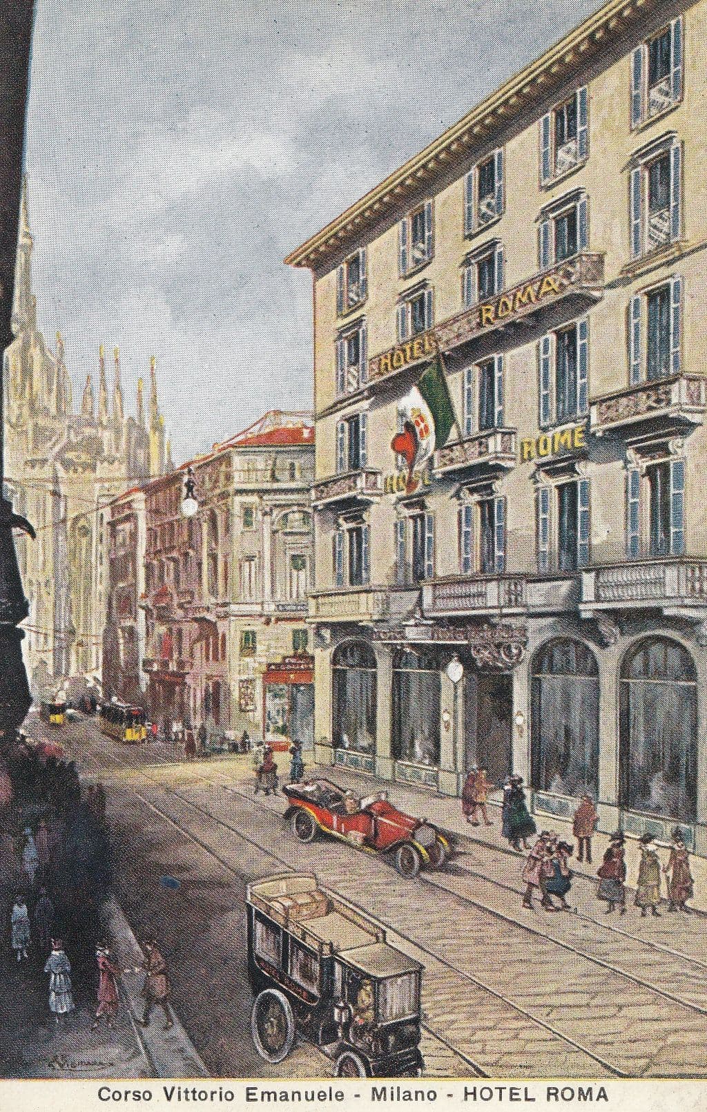 Hotel Roma Milan Milano Antique Drawing Postcard