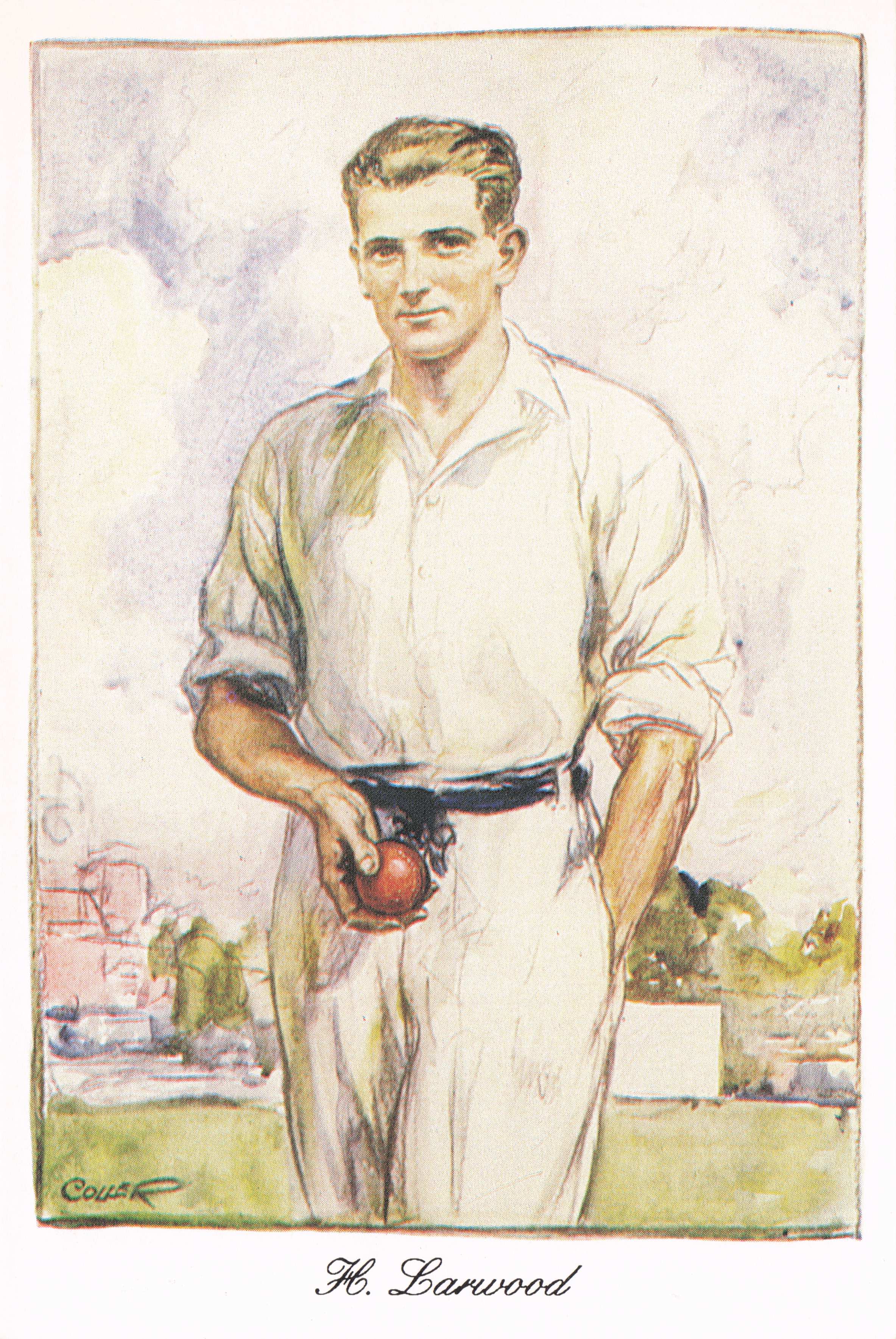 Harold Larwood Nottingham Team England Cricket Legend Painting Postcard