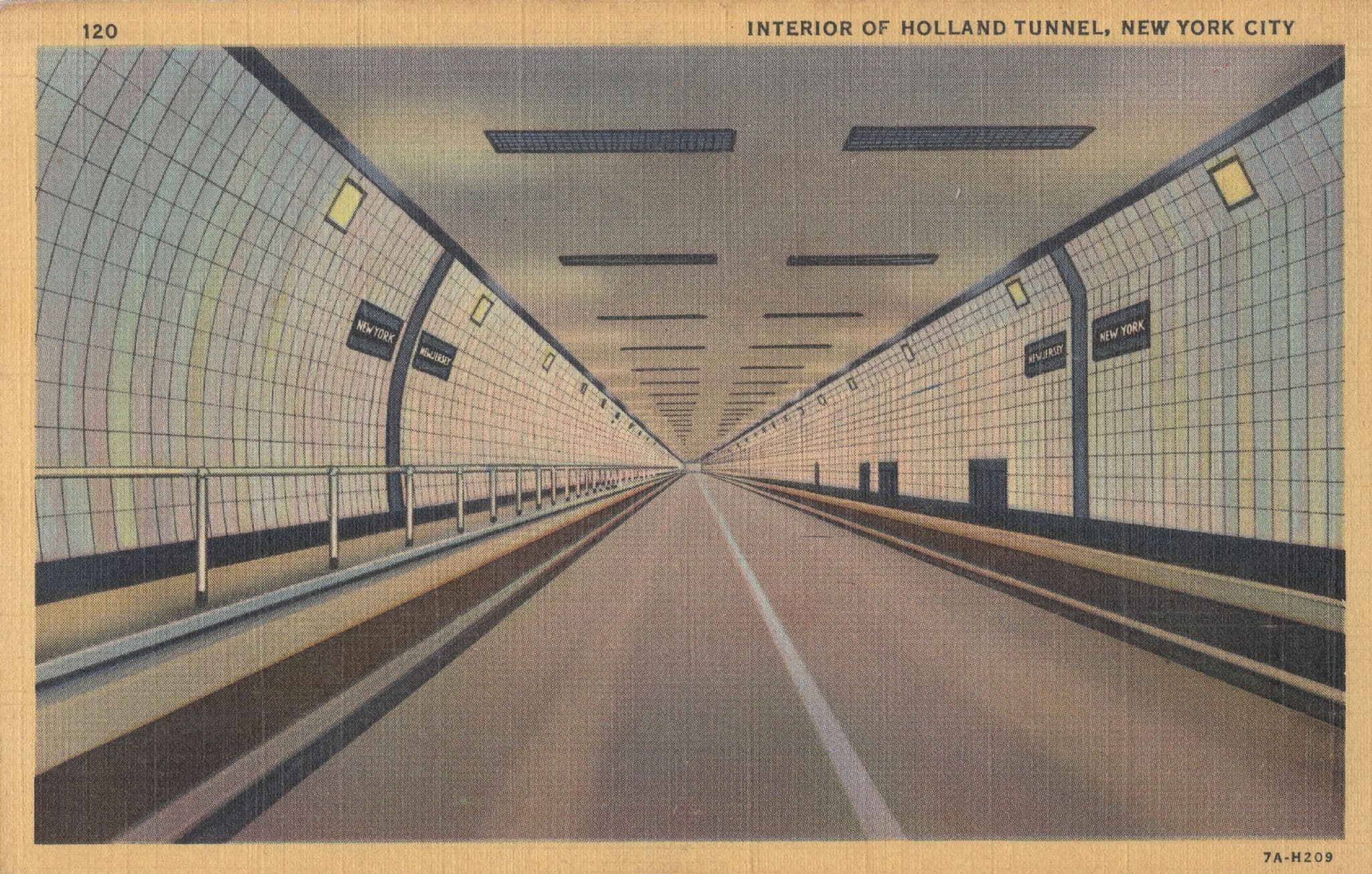 Interior Holland Tunnel New York City Old Linen USA Postcard