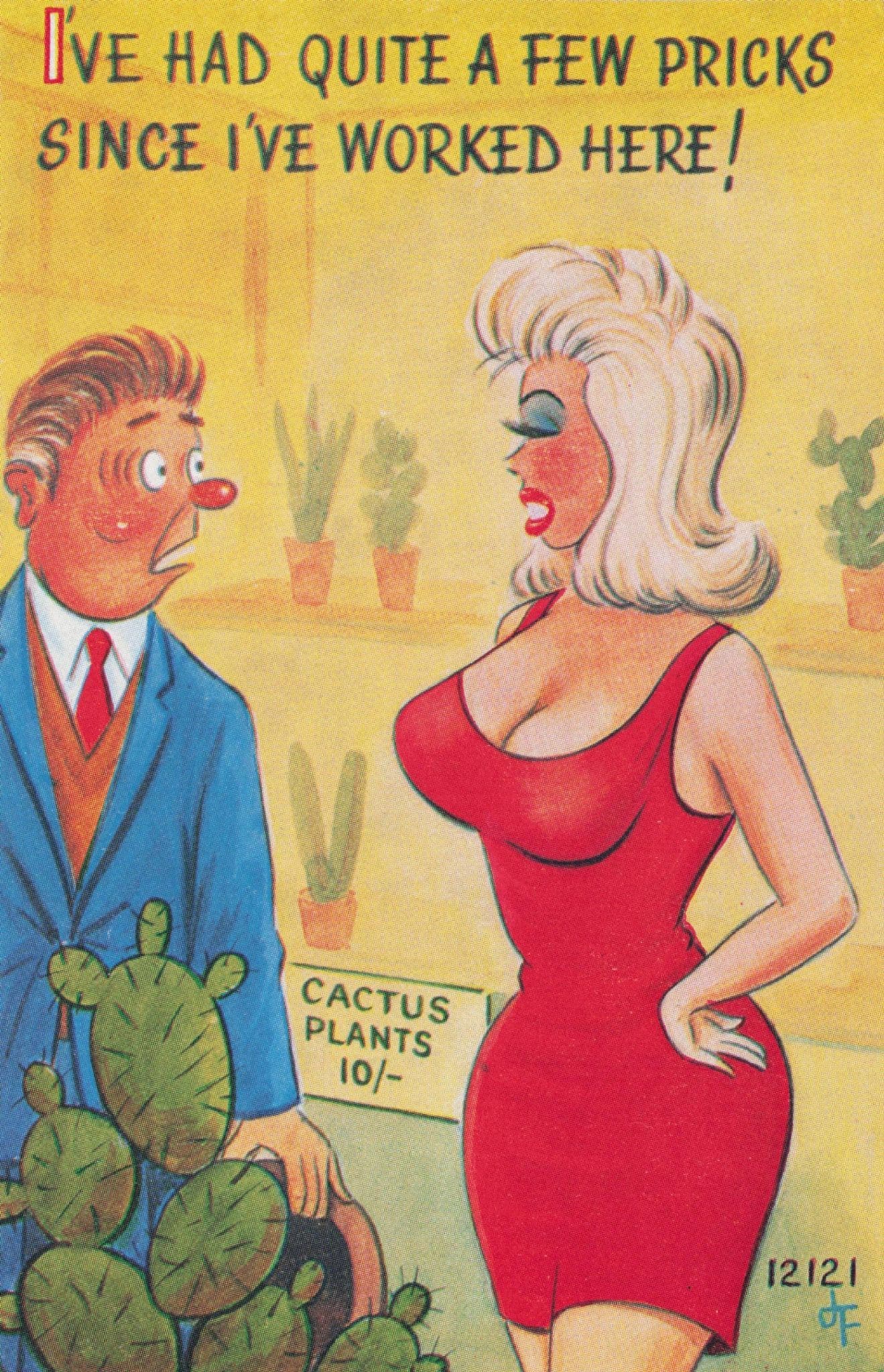 Cactus Plant Shop Sexy Woman Worker Lots Of Pricks Comic Postcard