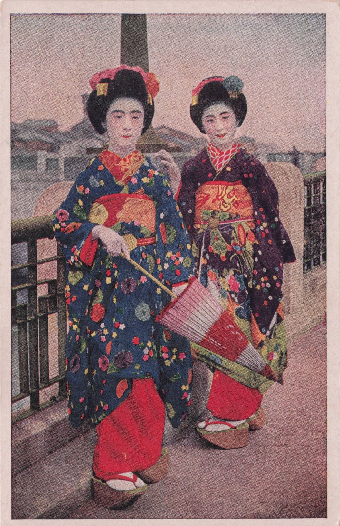 Japanese Geisha Woman Lady Big Clogs Shoes Old Postcard