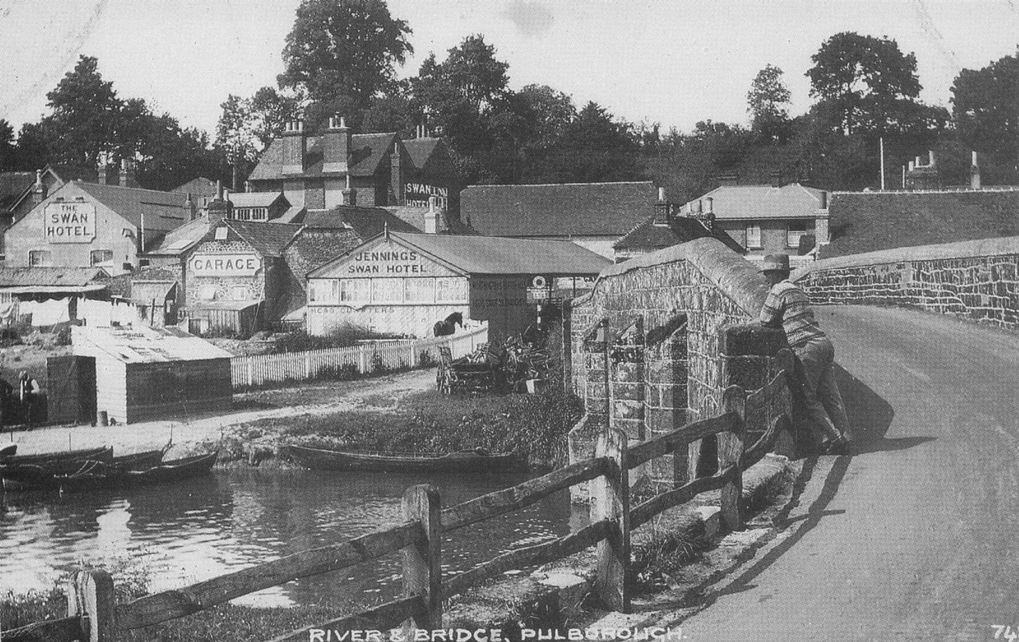Jennings Swan Hotel Old Car Garage Rivers Bridge Pulborough Sussex Postcard