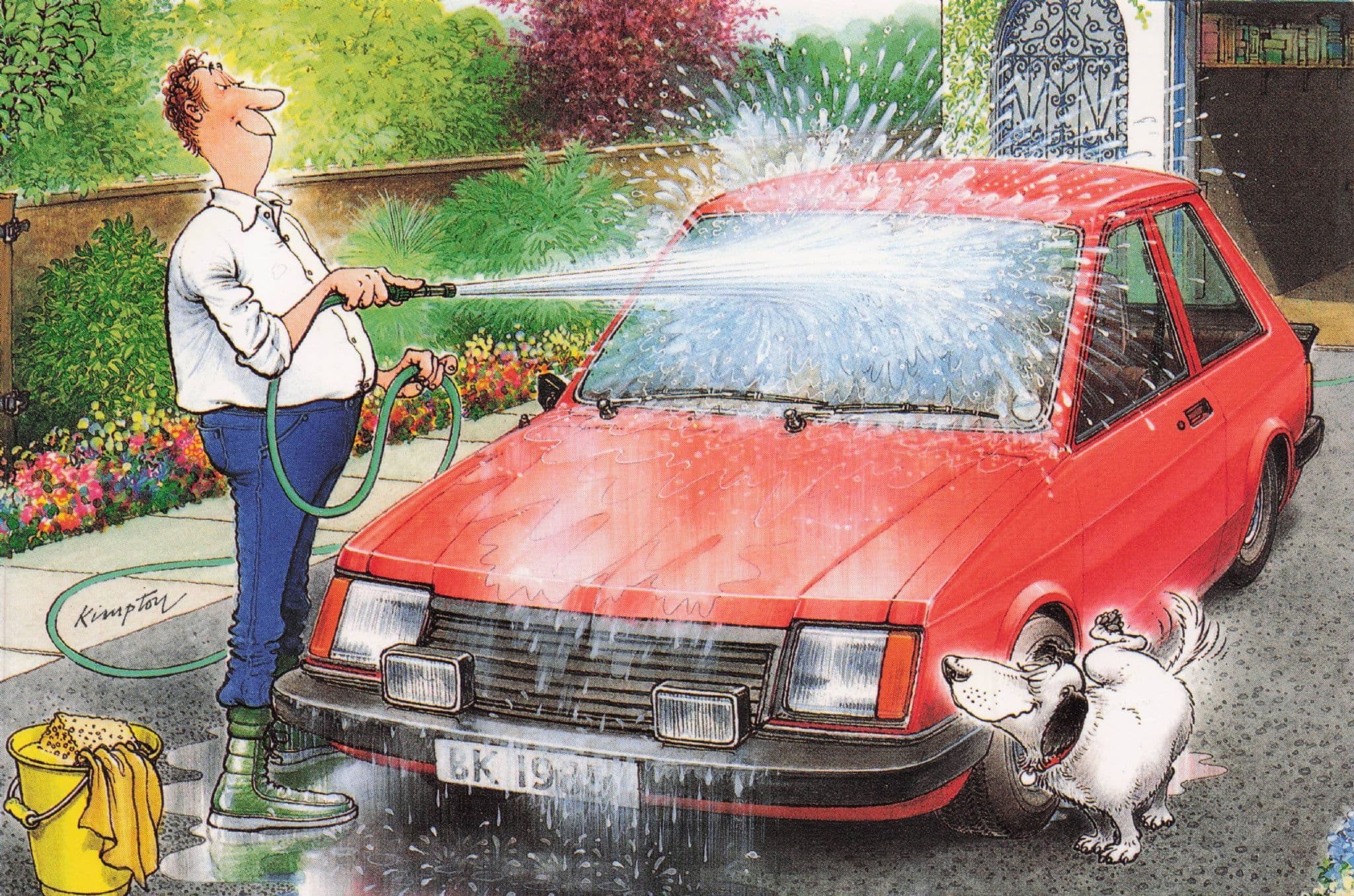 Car Wash Man No Hosepipe Ban Here Wet Dog Comic Postcard
