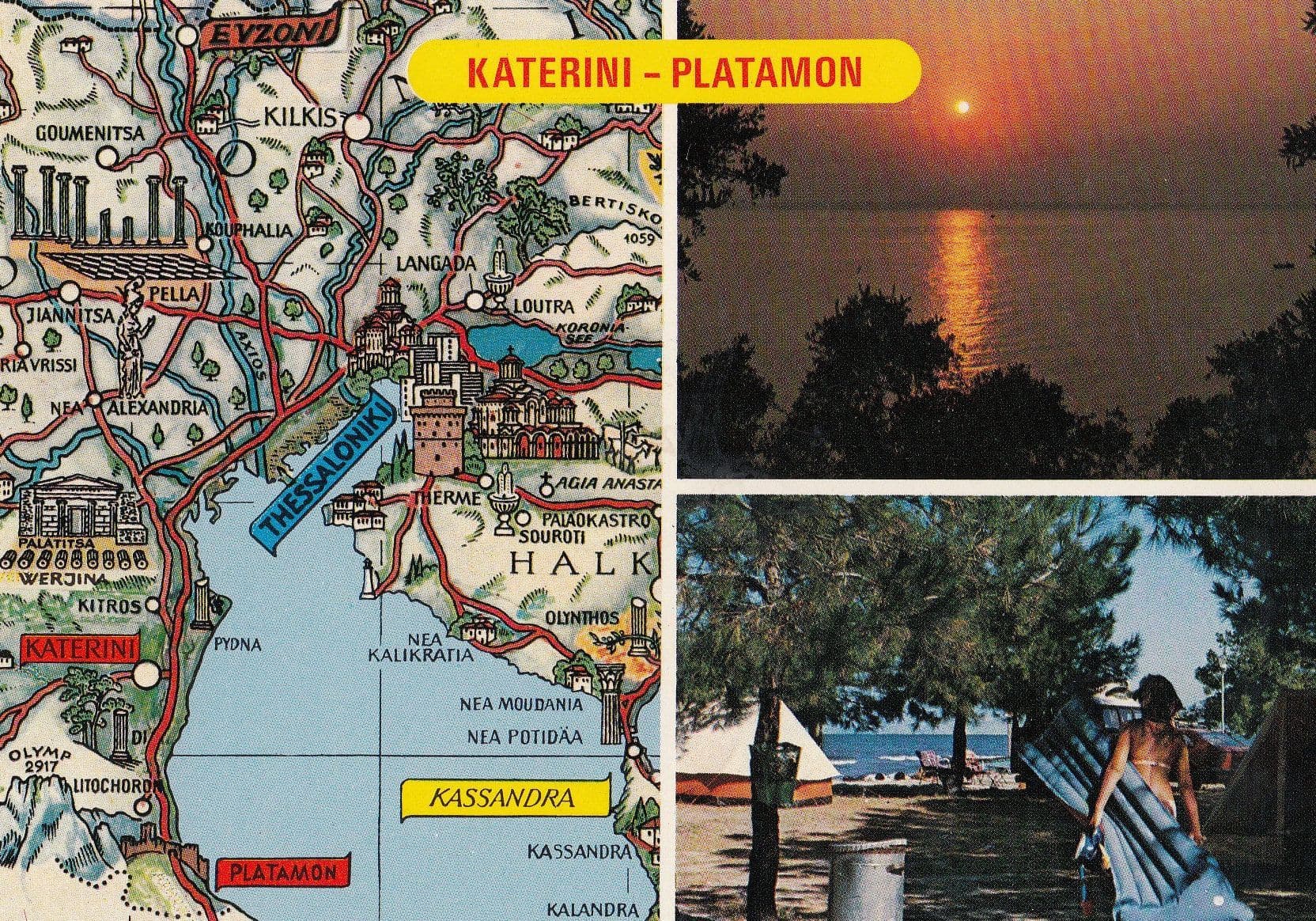 Katerini Greece Sunset Map Lilo Postcard