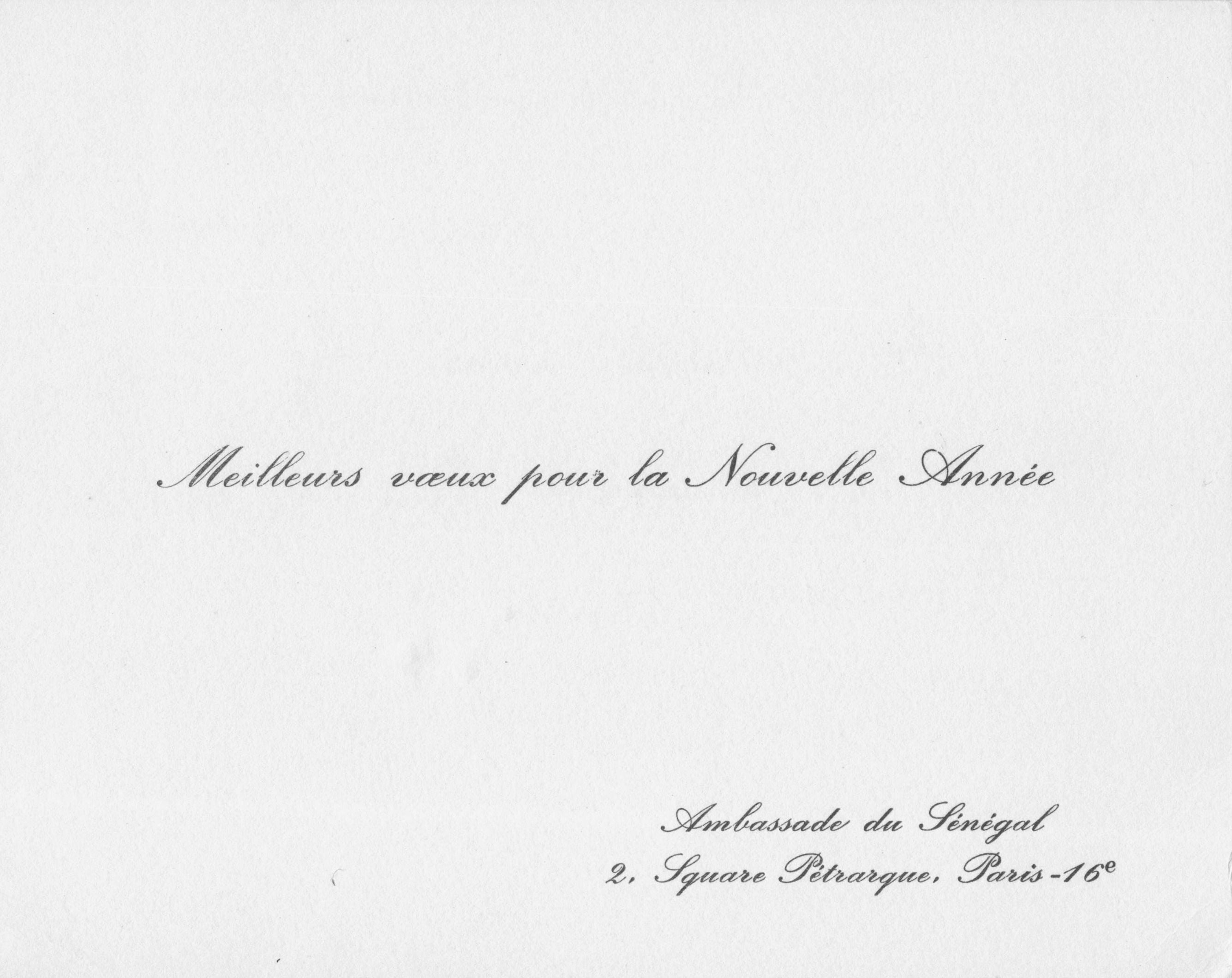 Senegal Ambassador Paris French France Embassy Hand Signed Card Autograph