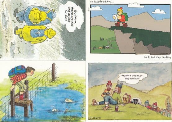 4 Camping Backpacker Comic Humour Postcard Bundle