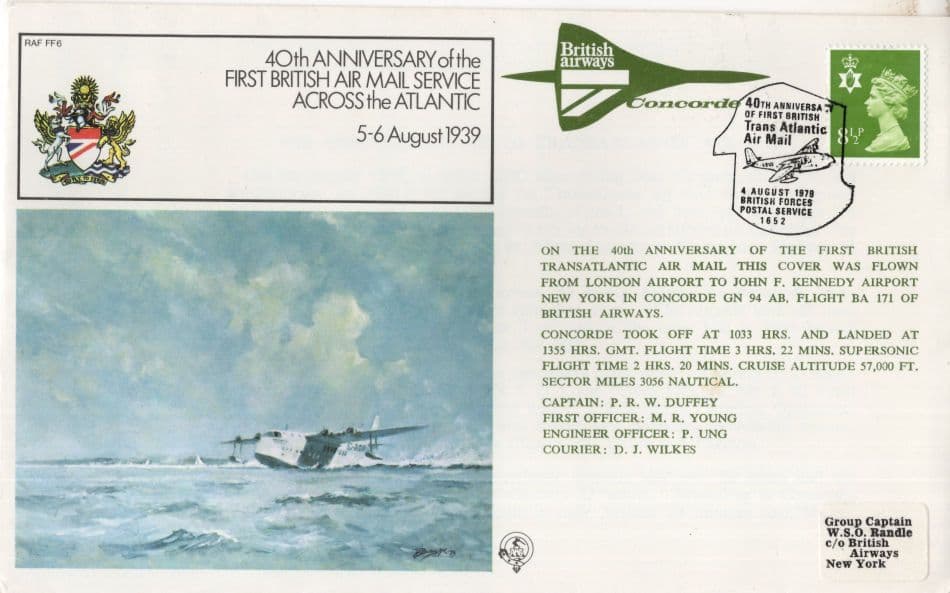 40th Anniversary Of The First British Air Mail Service Across The Atlantic FDC