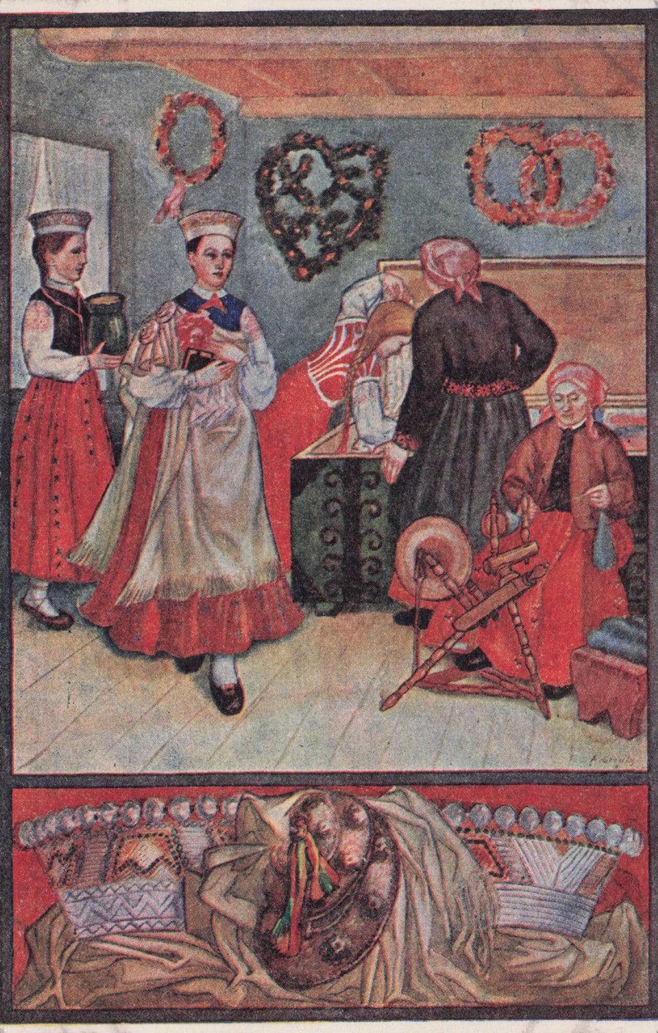 Latvian National Dresses Nica Courland Costume Old Postcard