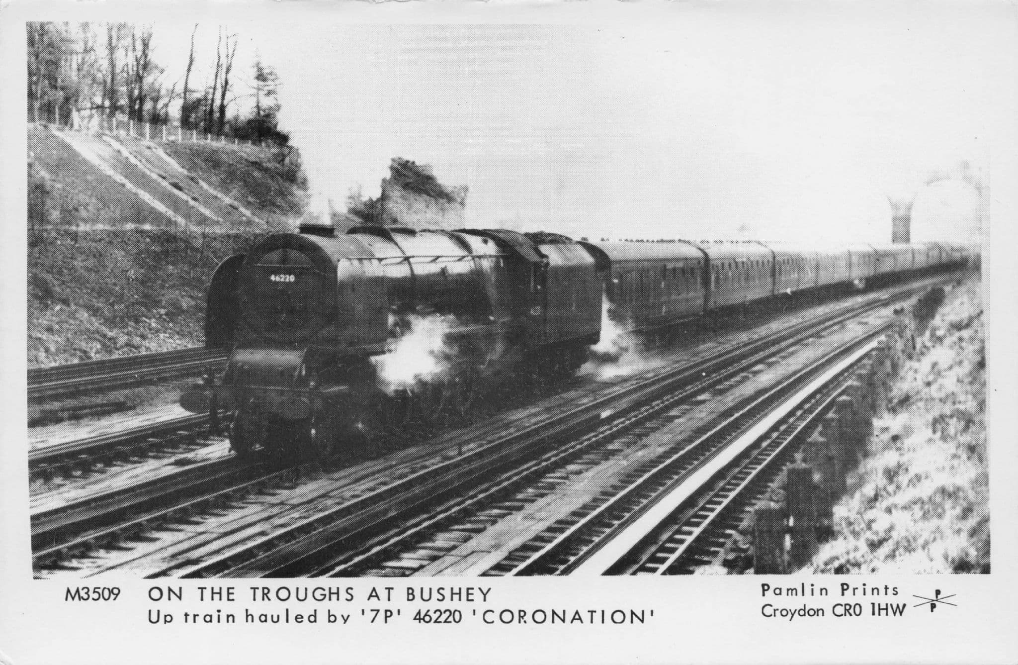 46220 Old Coronation Train at Bushey Pamlin Prints Railway RPC Postcard