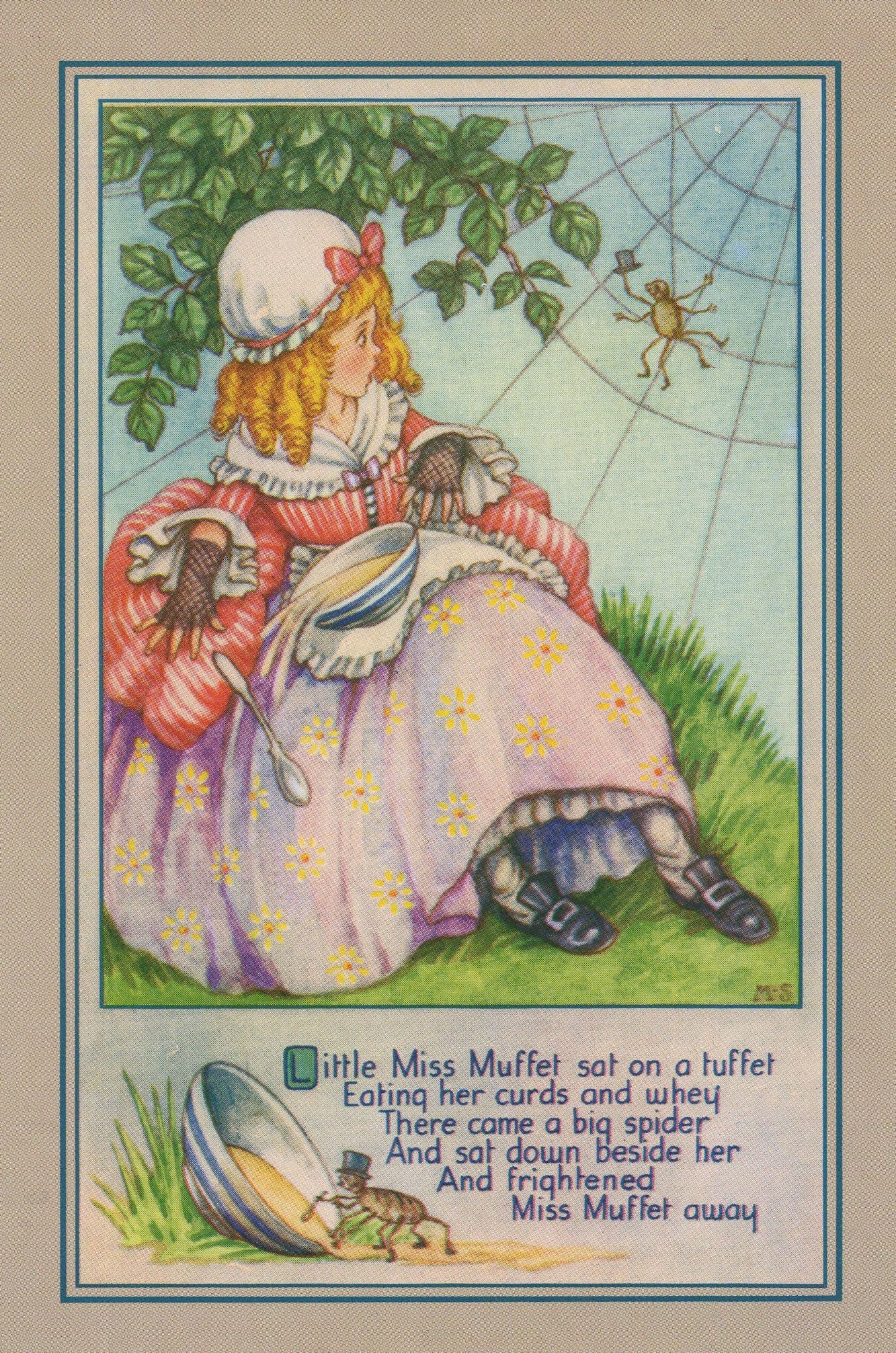 Little Miss Muffet Spider Nursery Rhyme Postcard