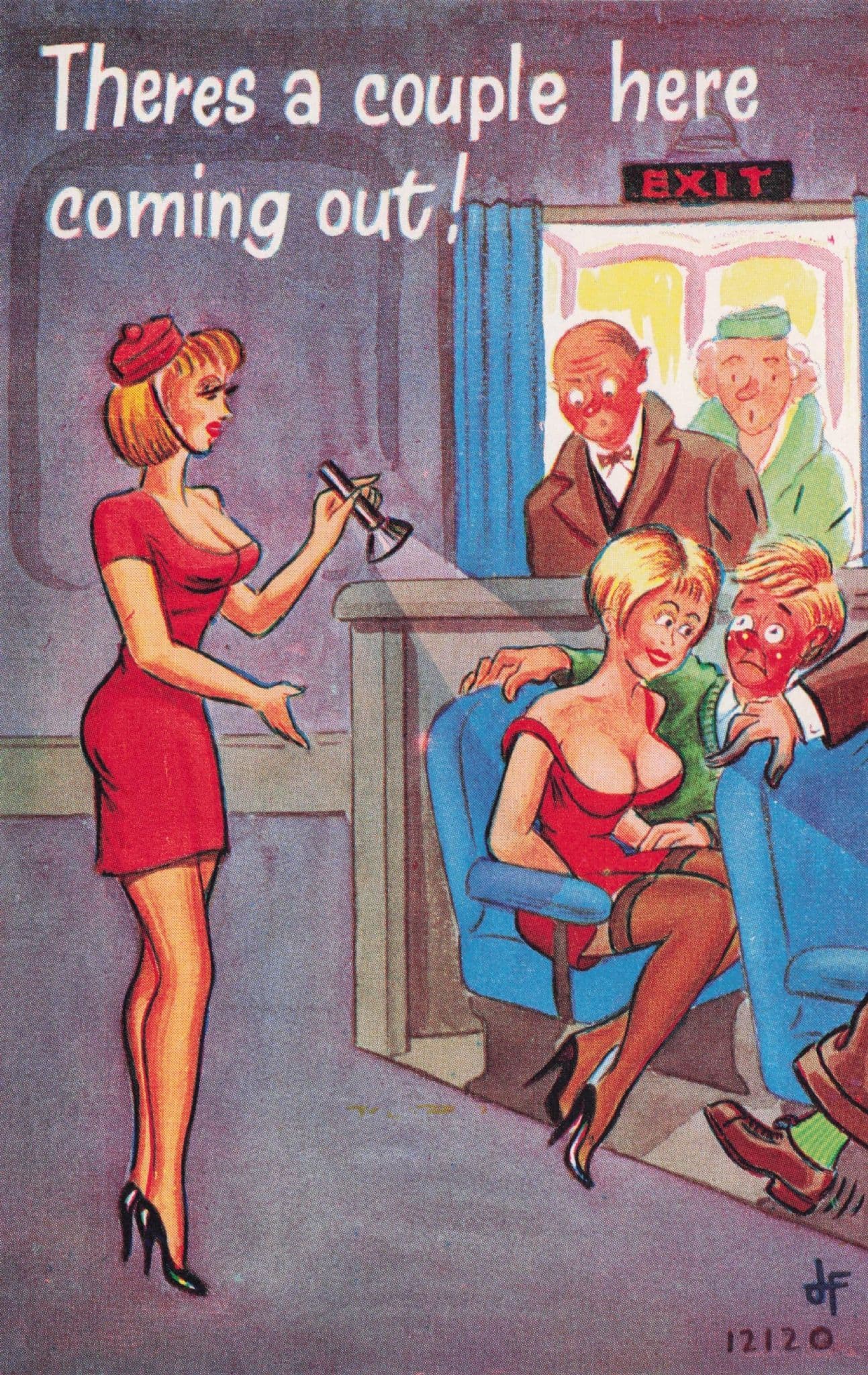 Cinema Usherette Lovers Kissing On The Back Row 1970s Comic Postcard